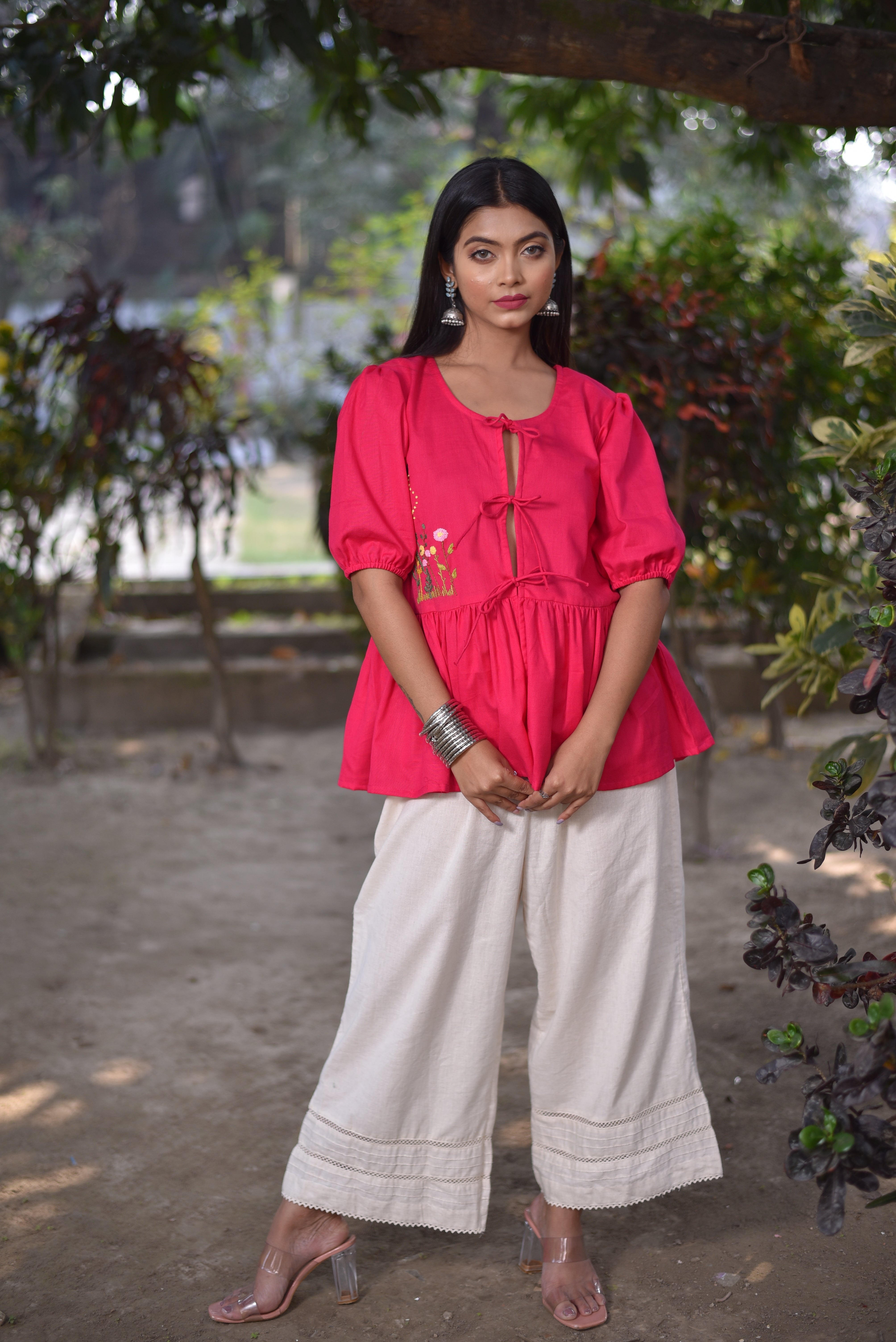 Hand Embroidered Pink Tops