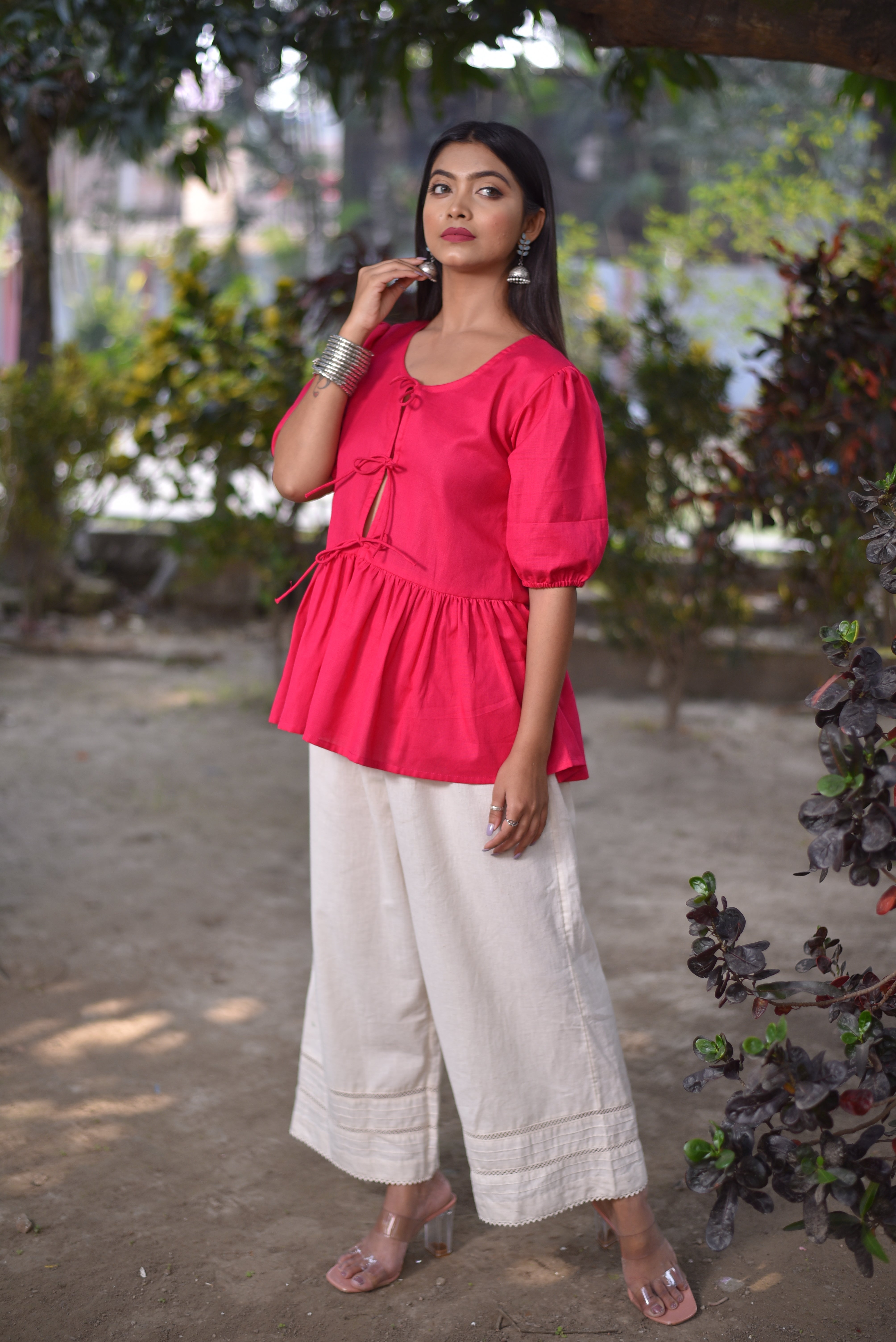 Hand Embroidered Pink Tops