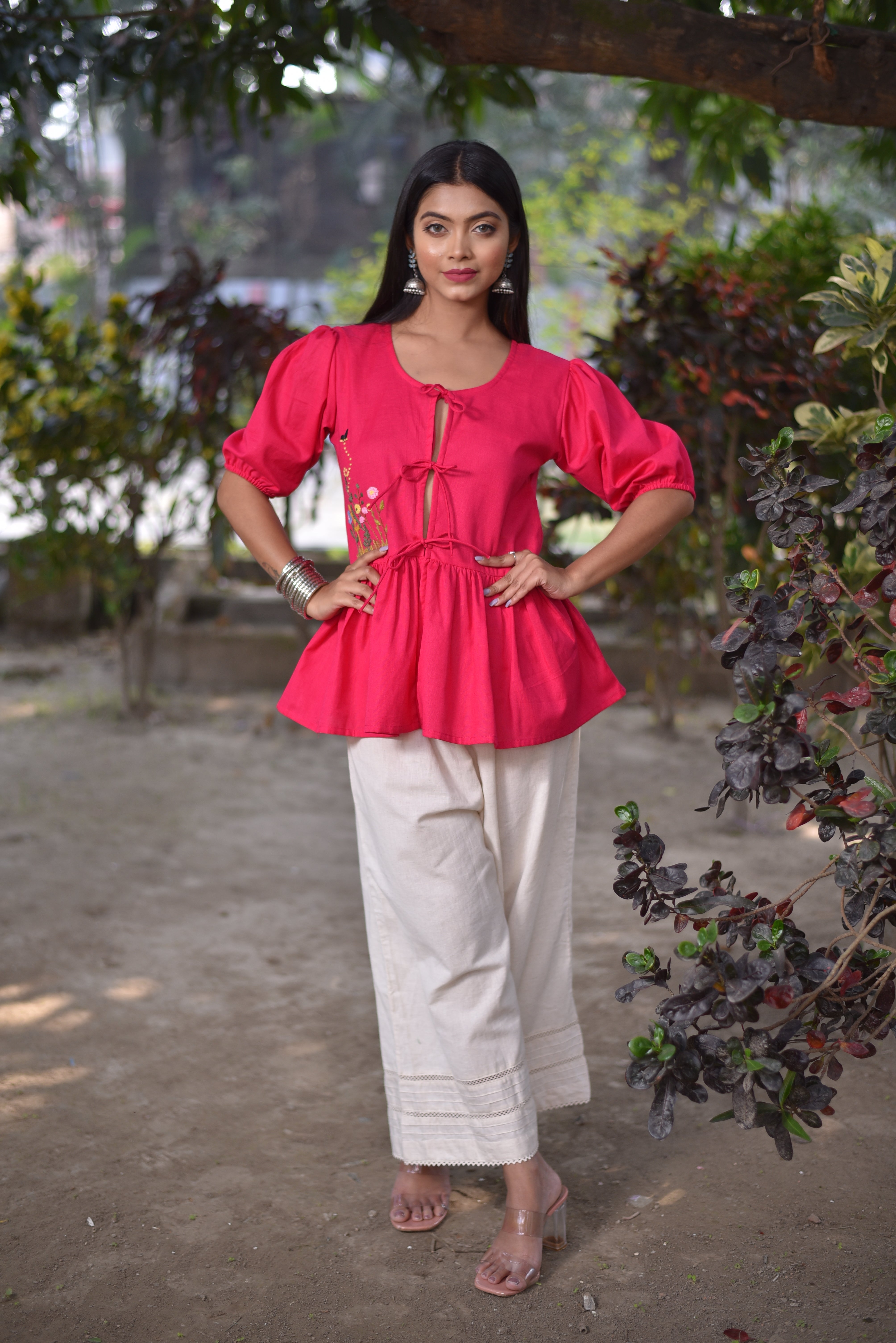 Hand Embroidered Pink Tops