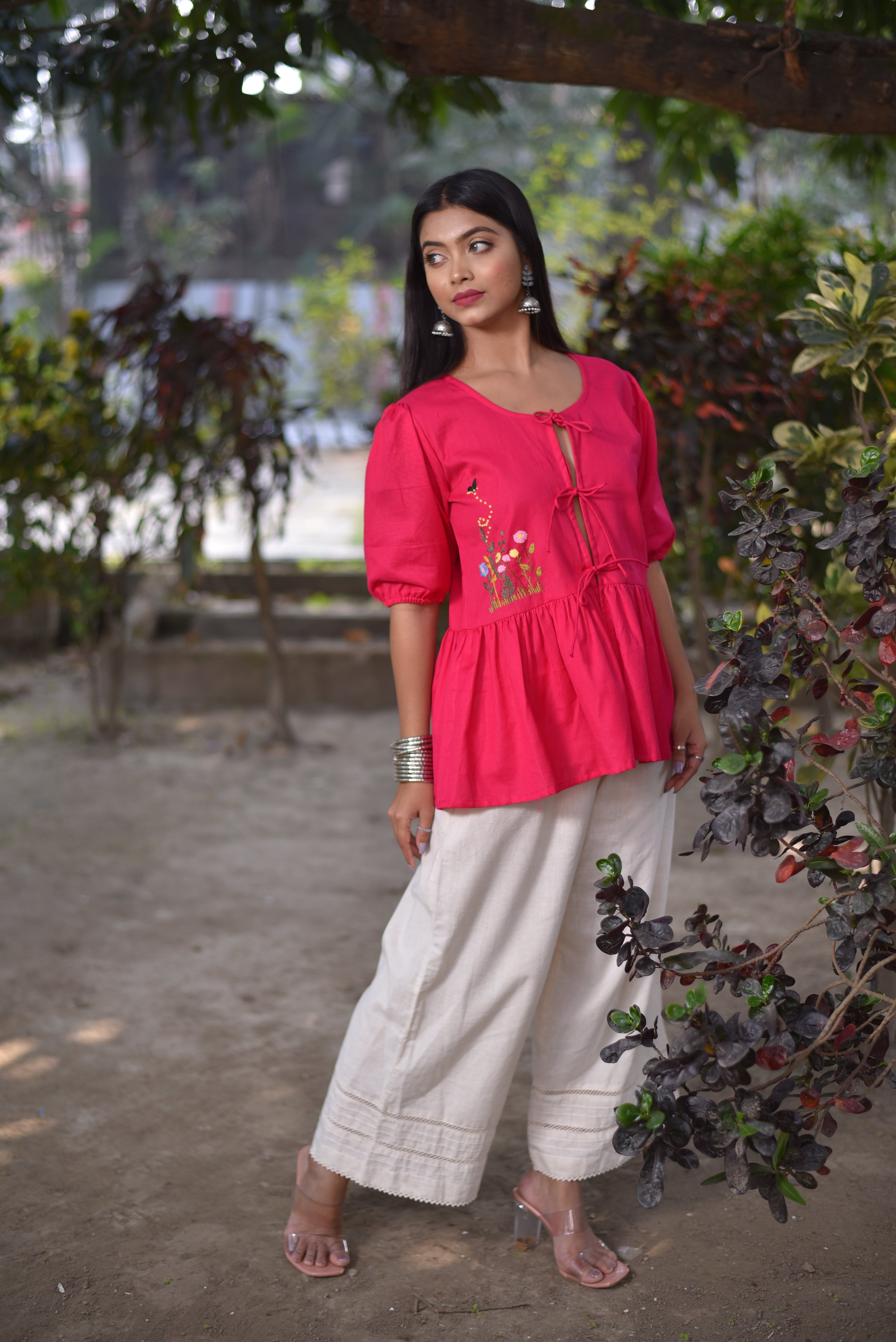 Hand Embroidered Pink Tops