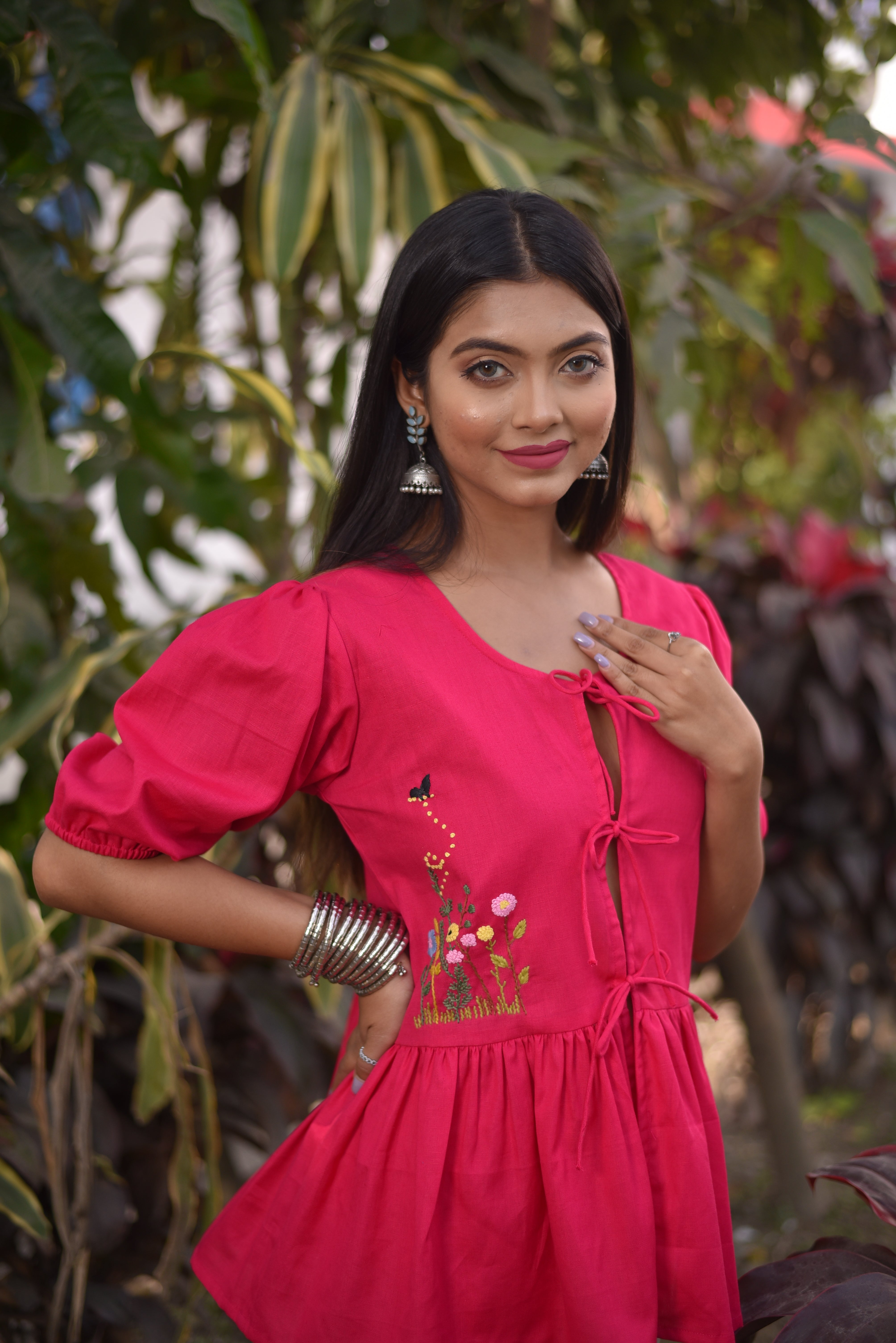 Hand Embroidered Pink Tops