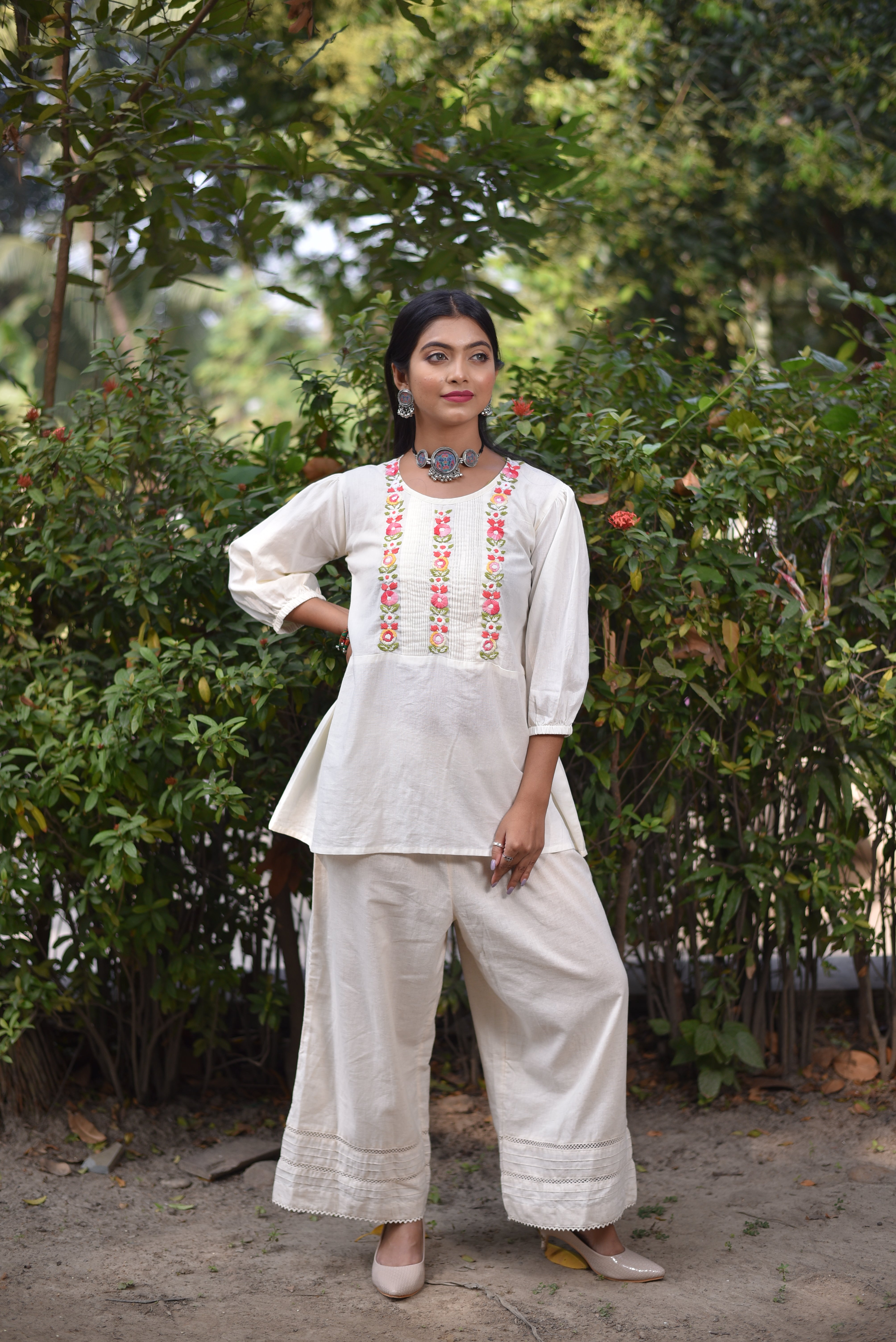 White Color Hand Embroidered Cotton Tunics