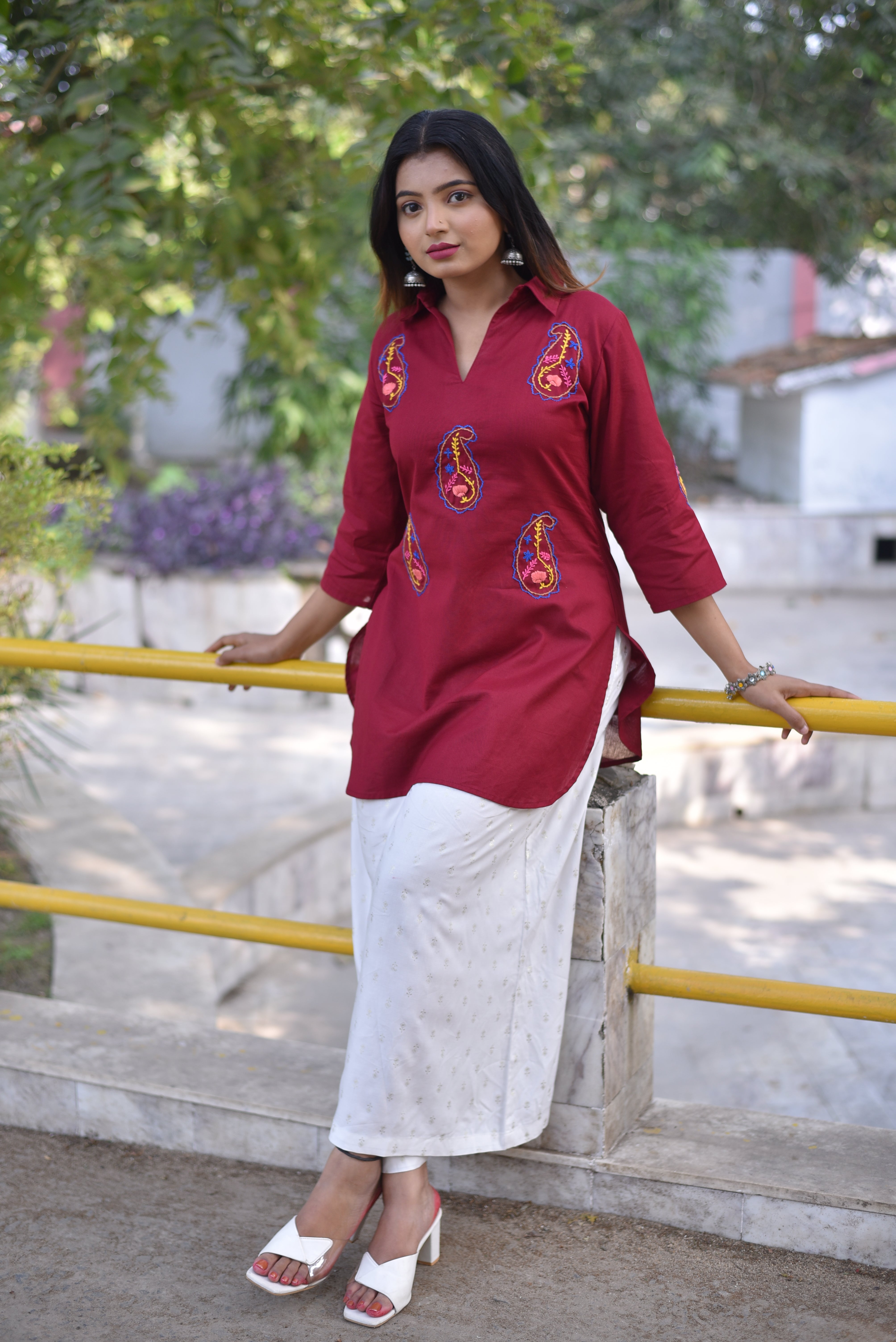 Hand Embroidered Maroon Tunics