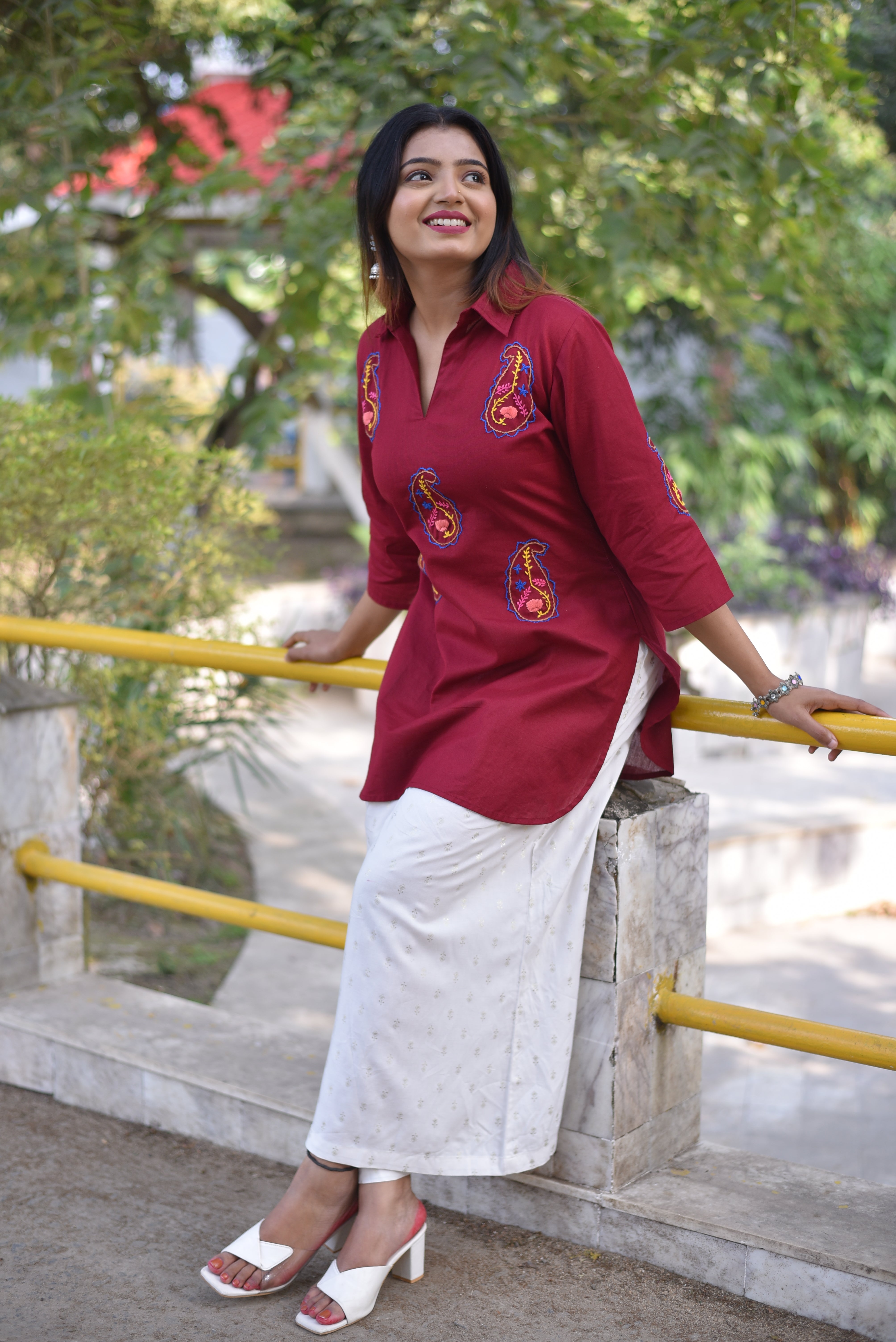Hand Embroidered Maroon Tunics