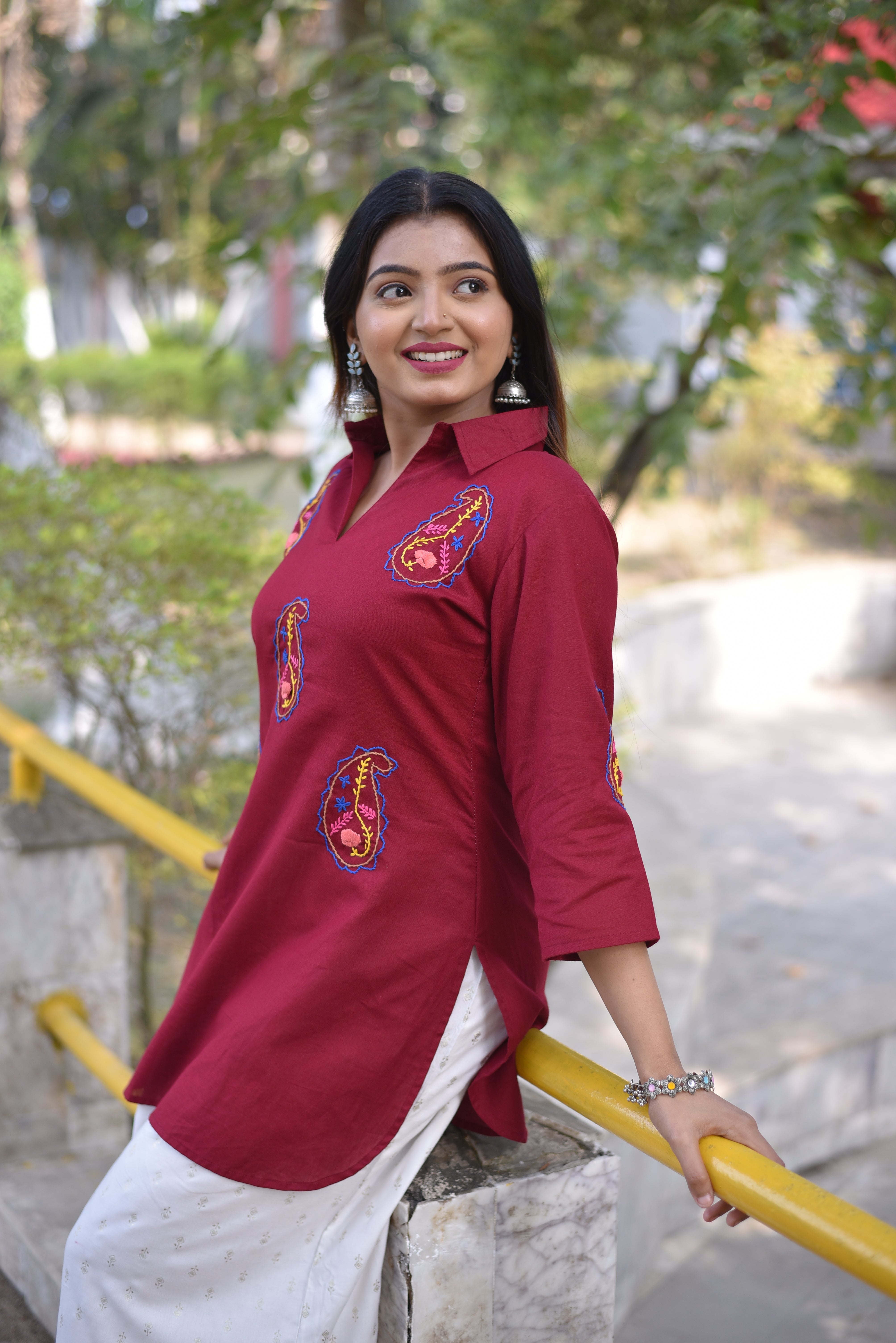 Hand Embroidered Maroon Tunics