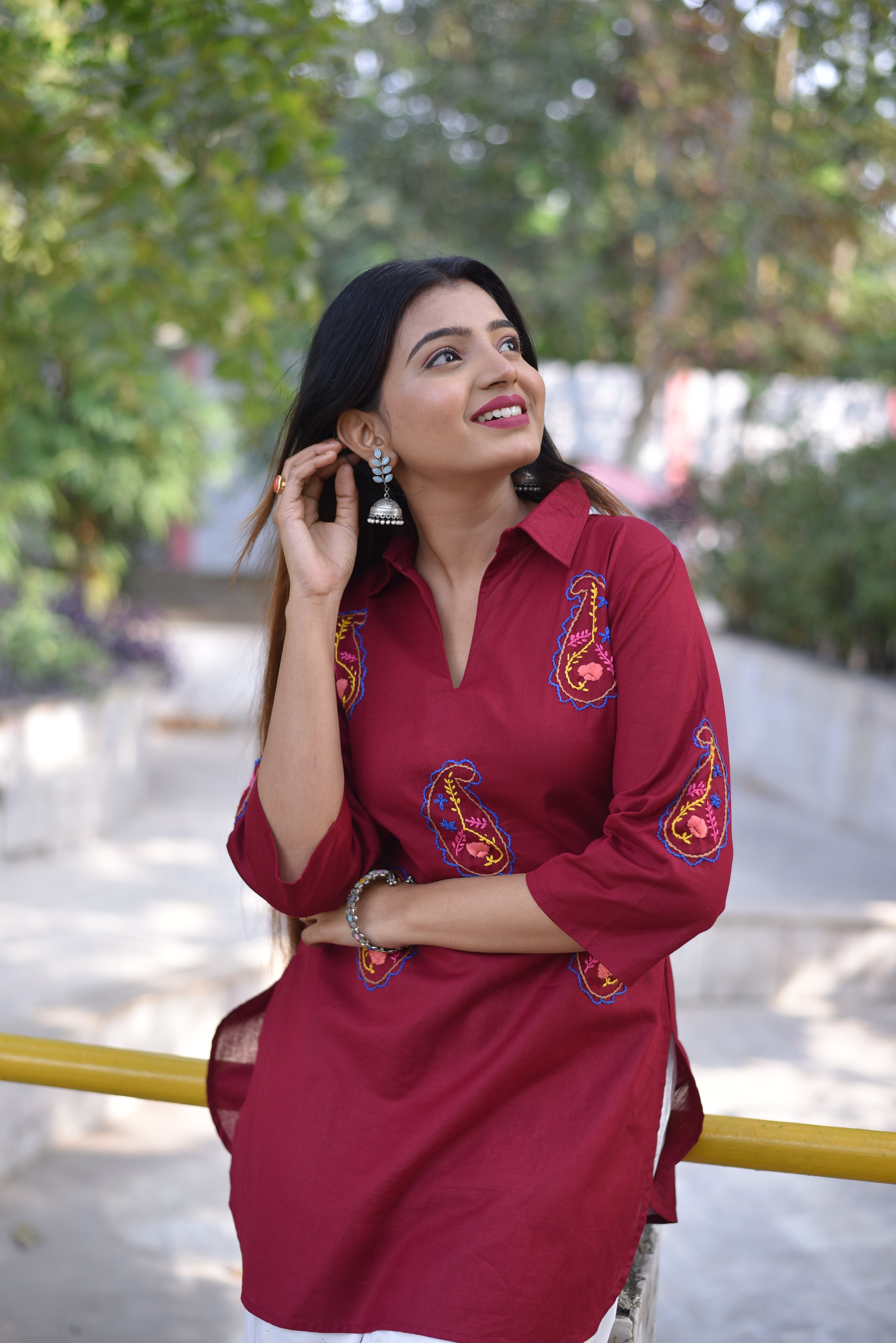 Hand Embroidered Maroon Tunics