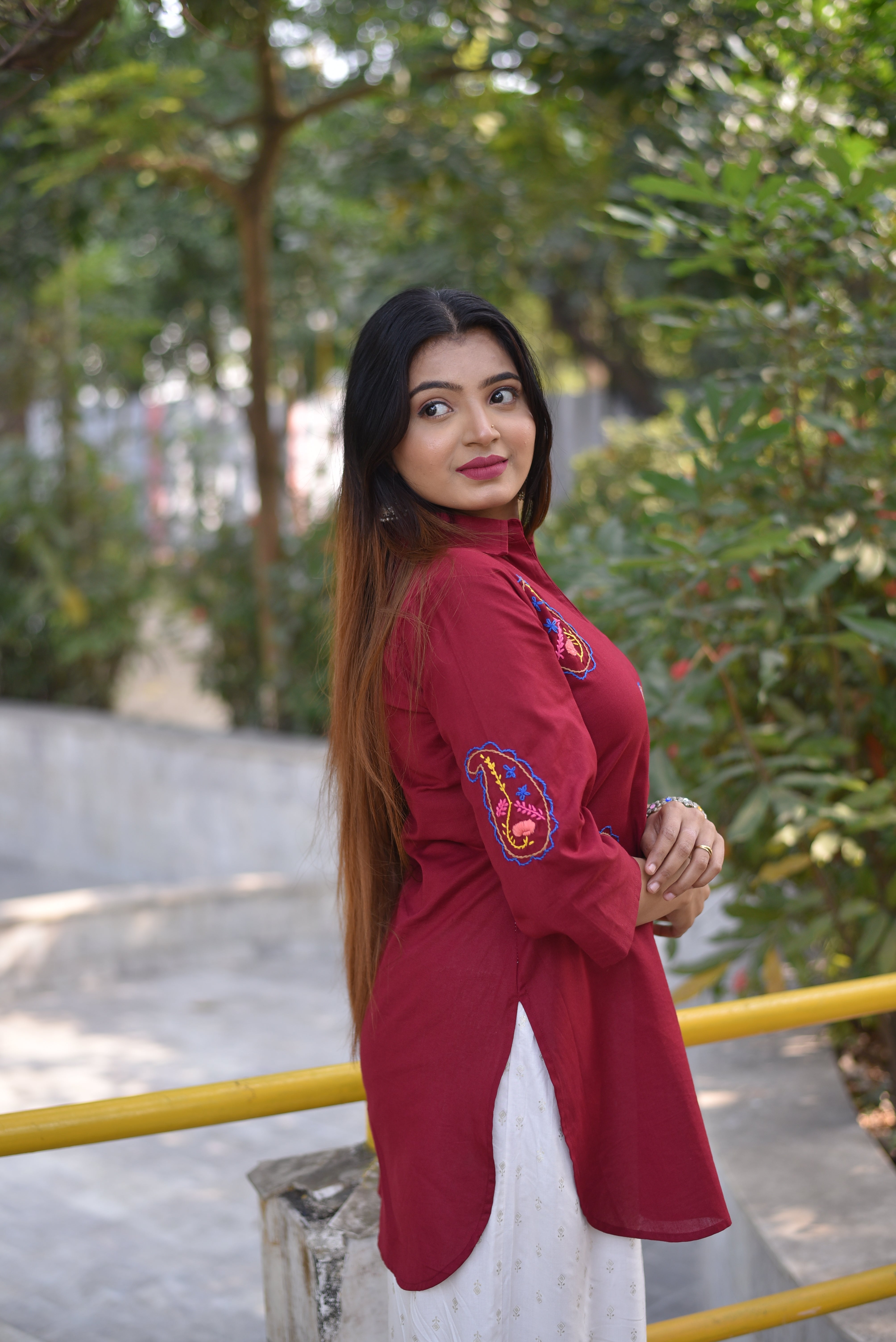 Hand Embroidered Maroon Tunics