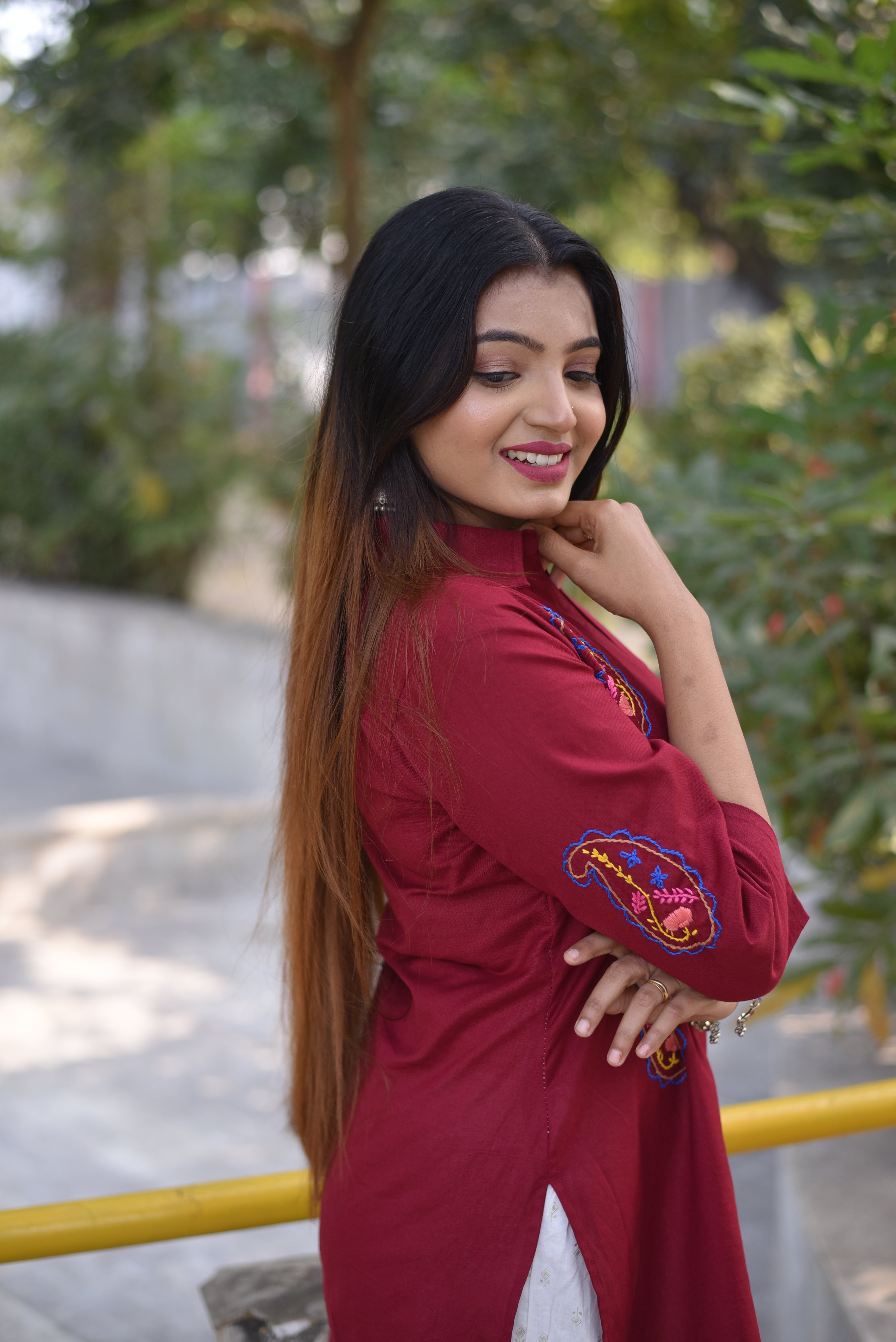 Hand Embroidered Maroon Tunics
