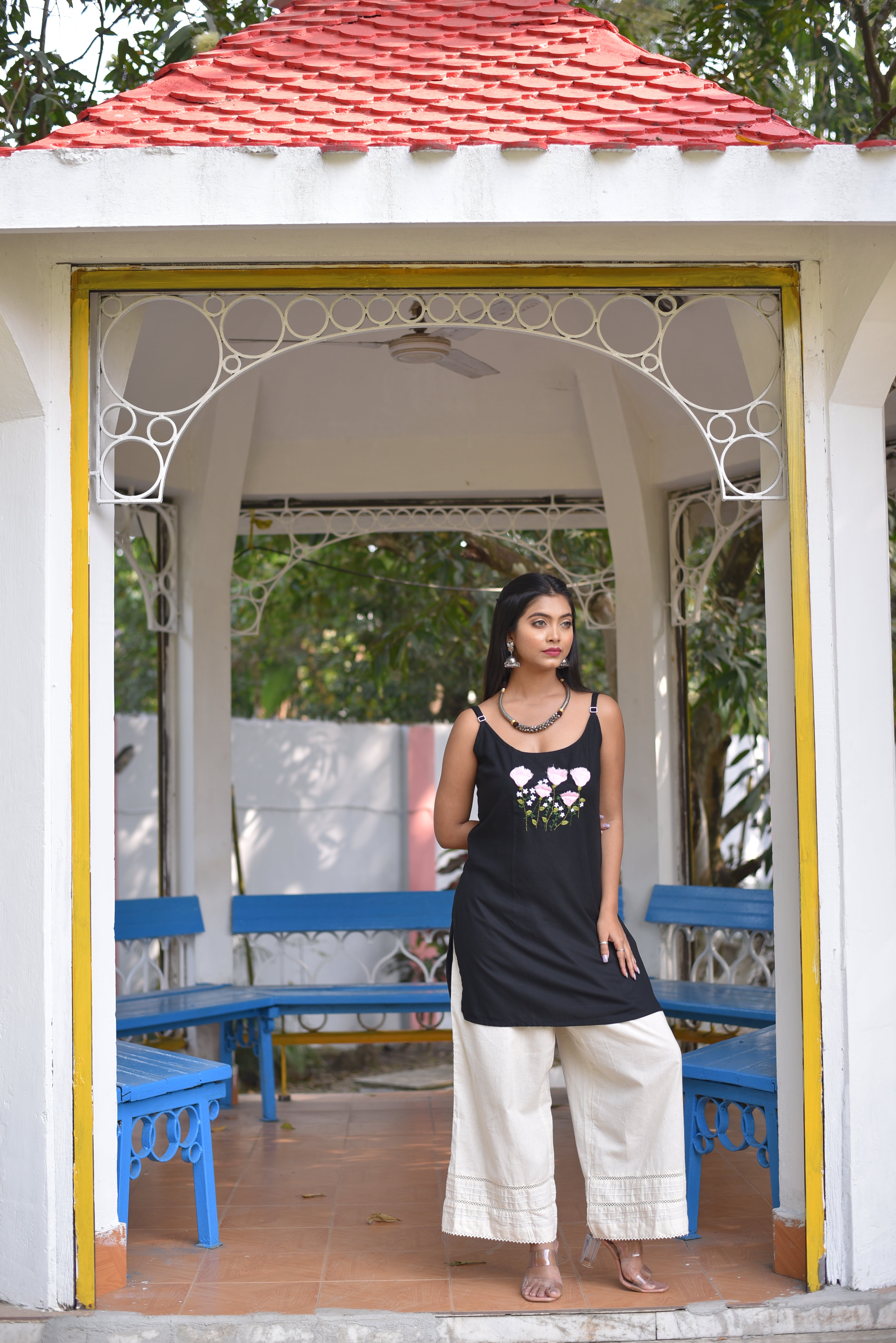 Hand Embroidered Black Noodle Tunic