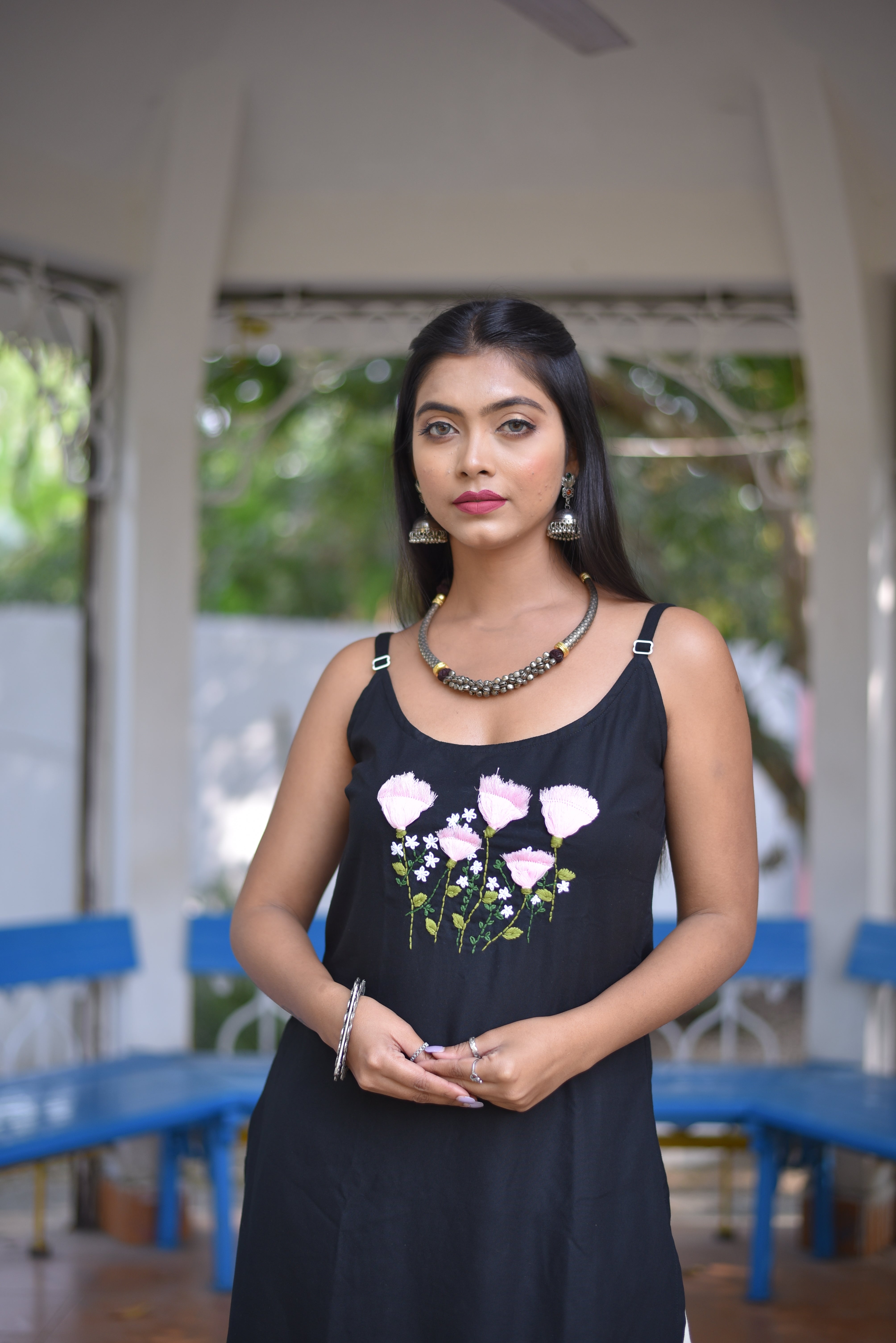 Hand Embroidered Black Noodle Tunic