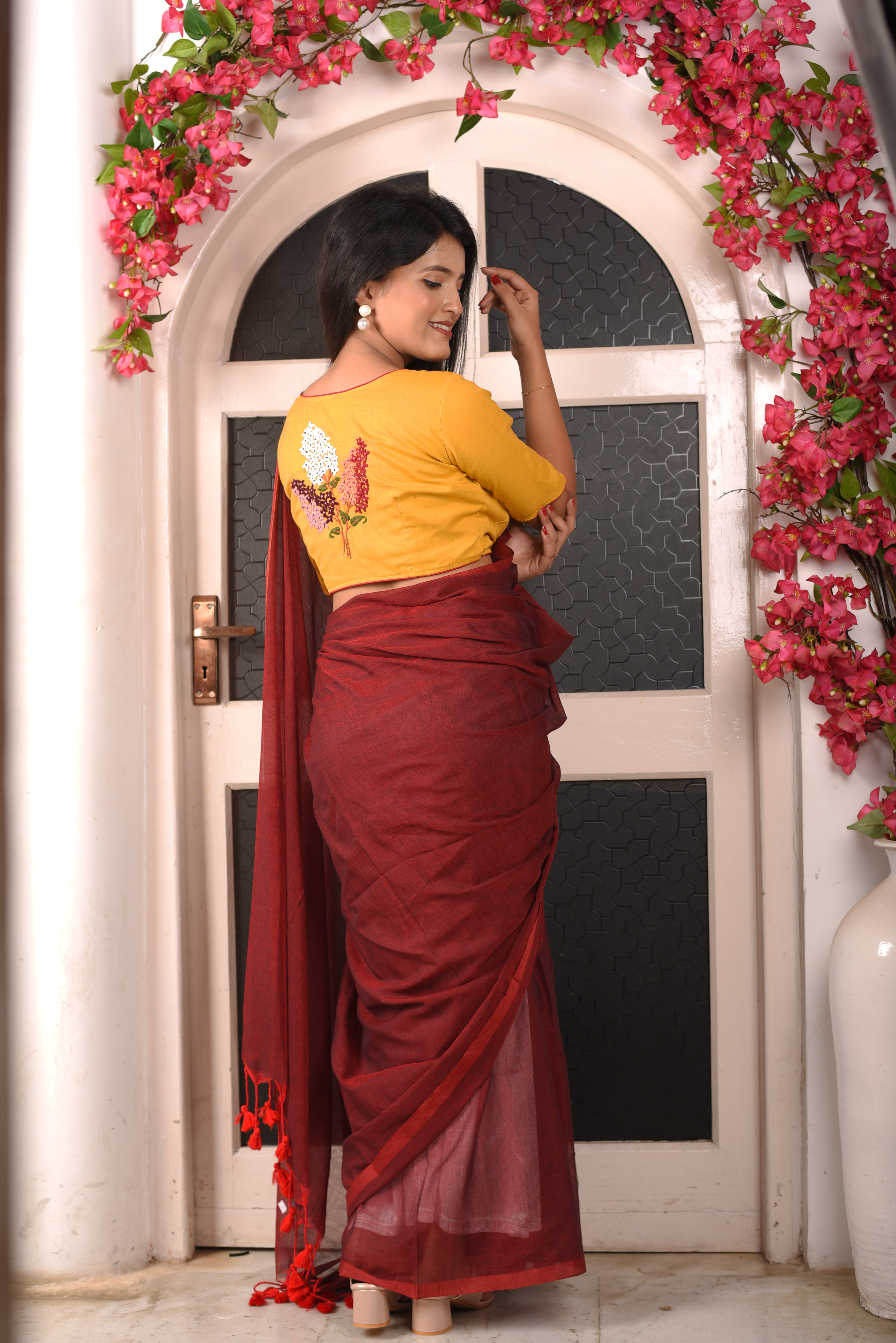 Maroon Dual Tone Mulmul Cotton Handloom Saree