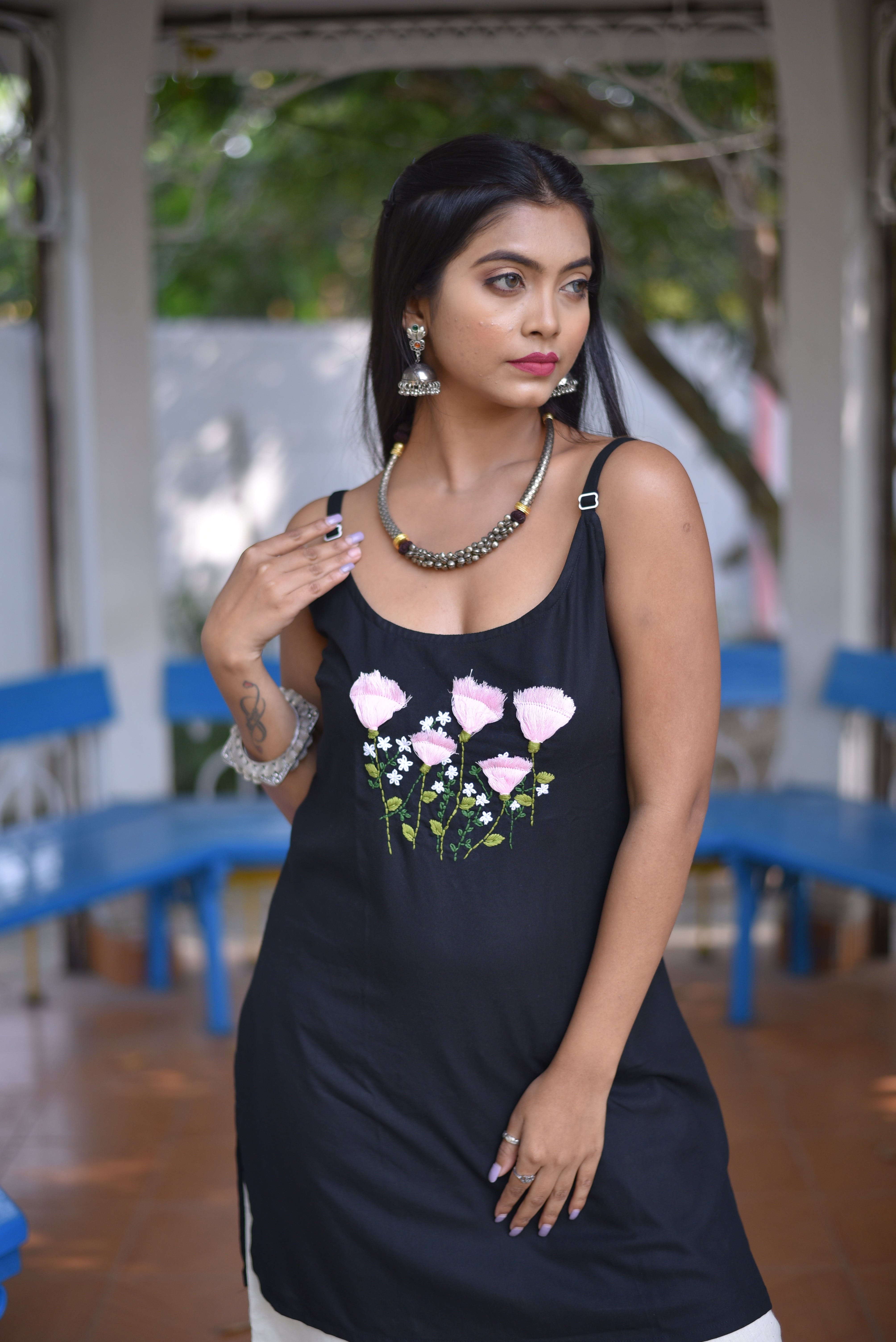 Hand Embroidered Black Noodle Tunic