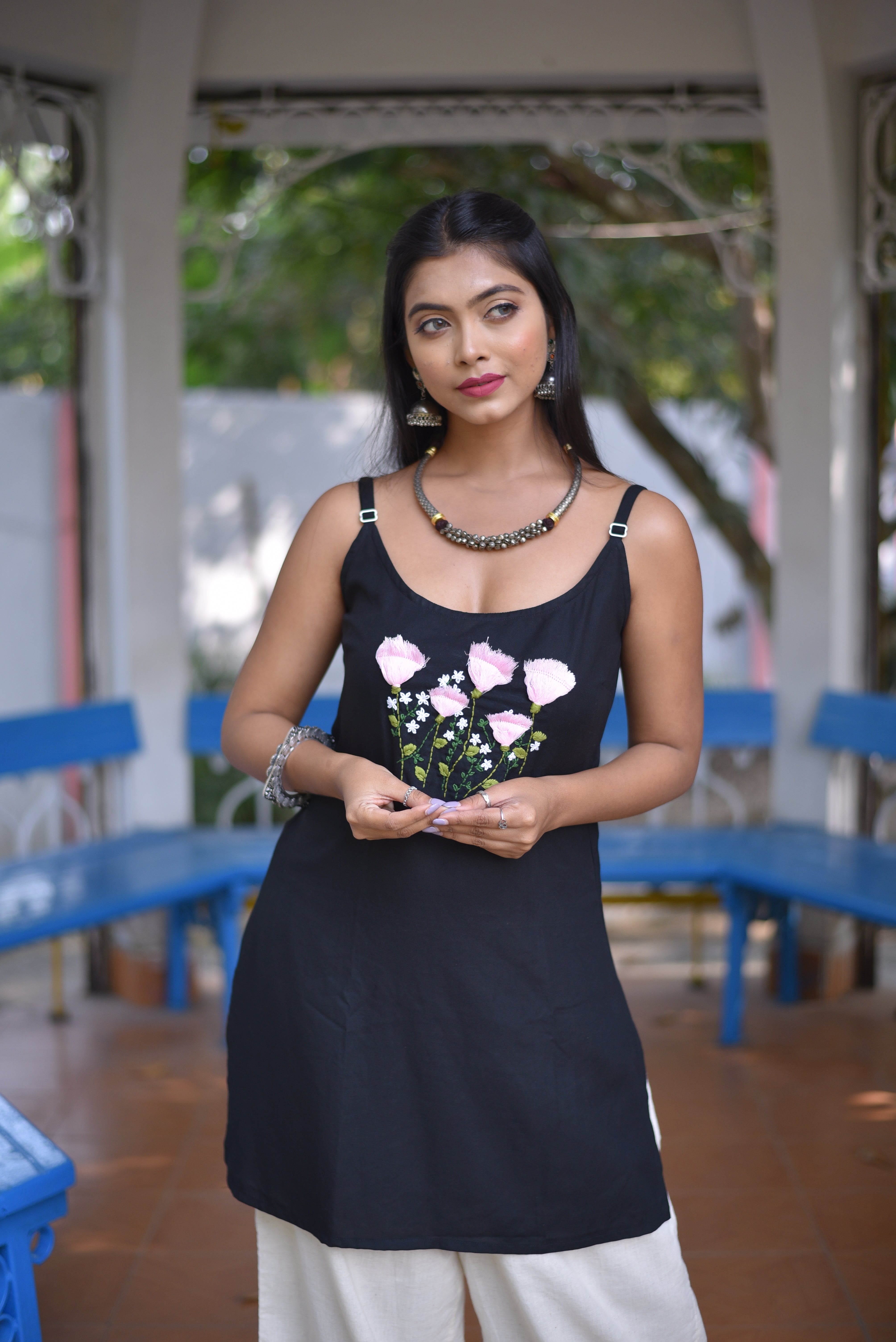 Hand Embroidered Black Noodle Tunic