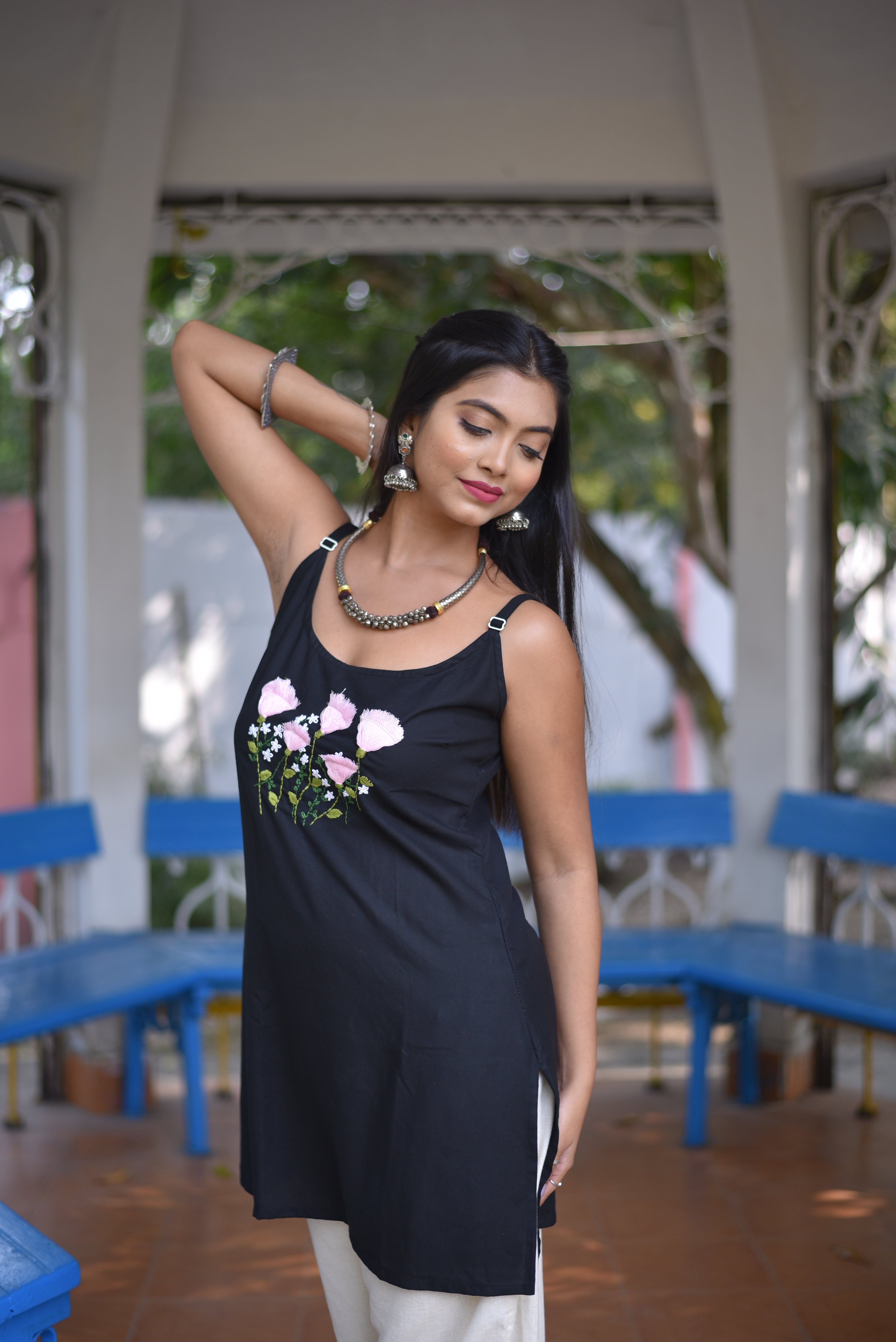 Hand Embroidered Black Noodle Tunic