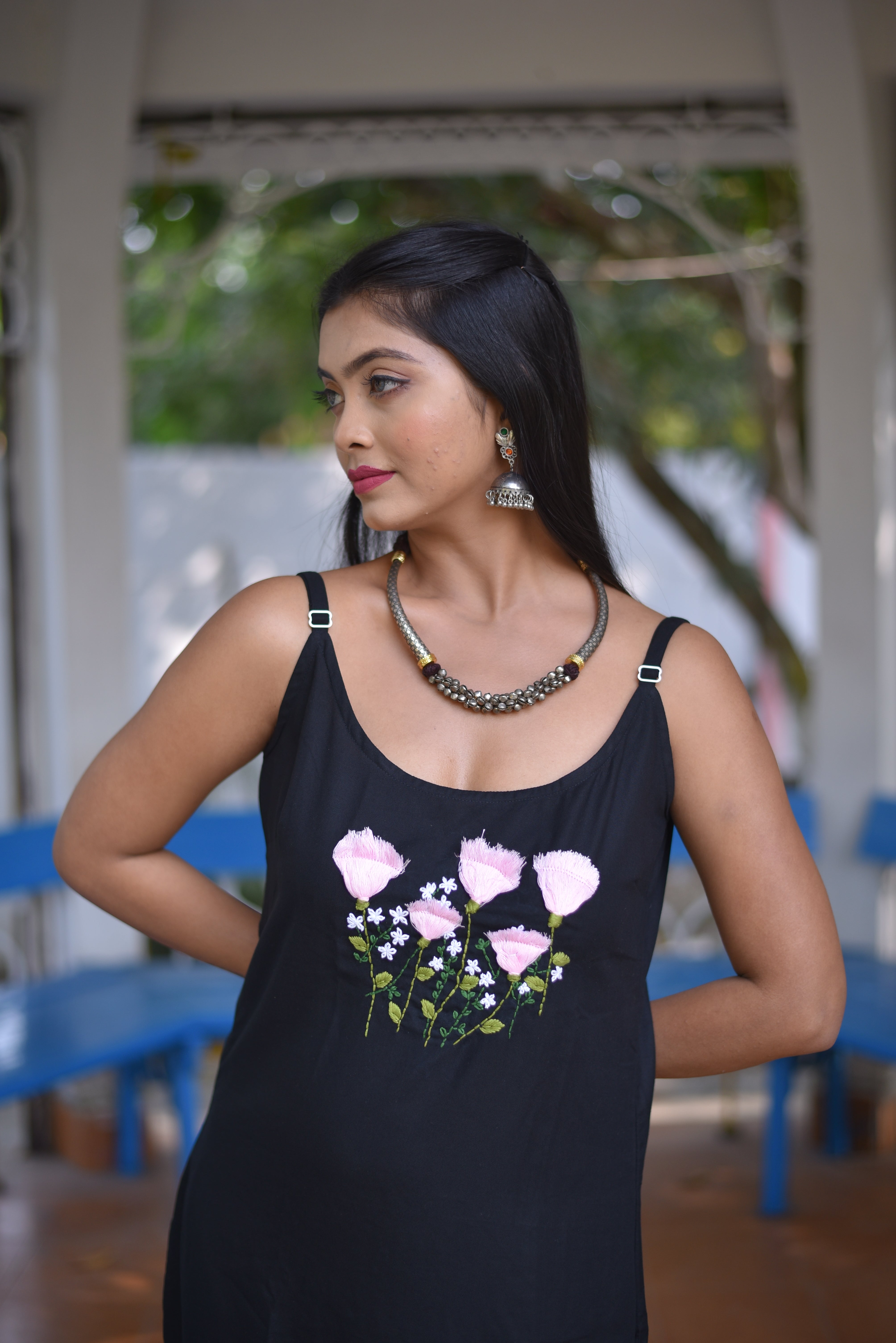 Hand Embroidered Black Noodle Tunic