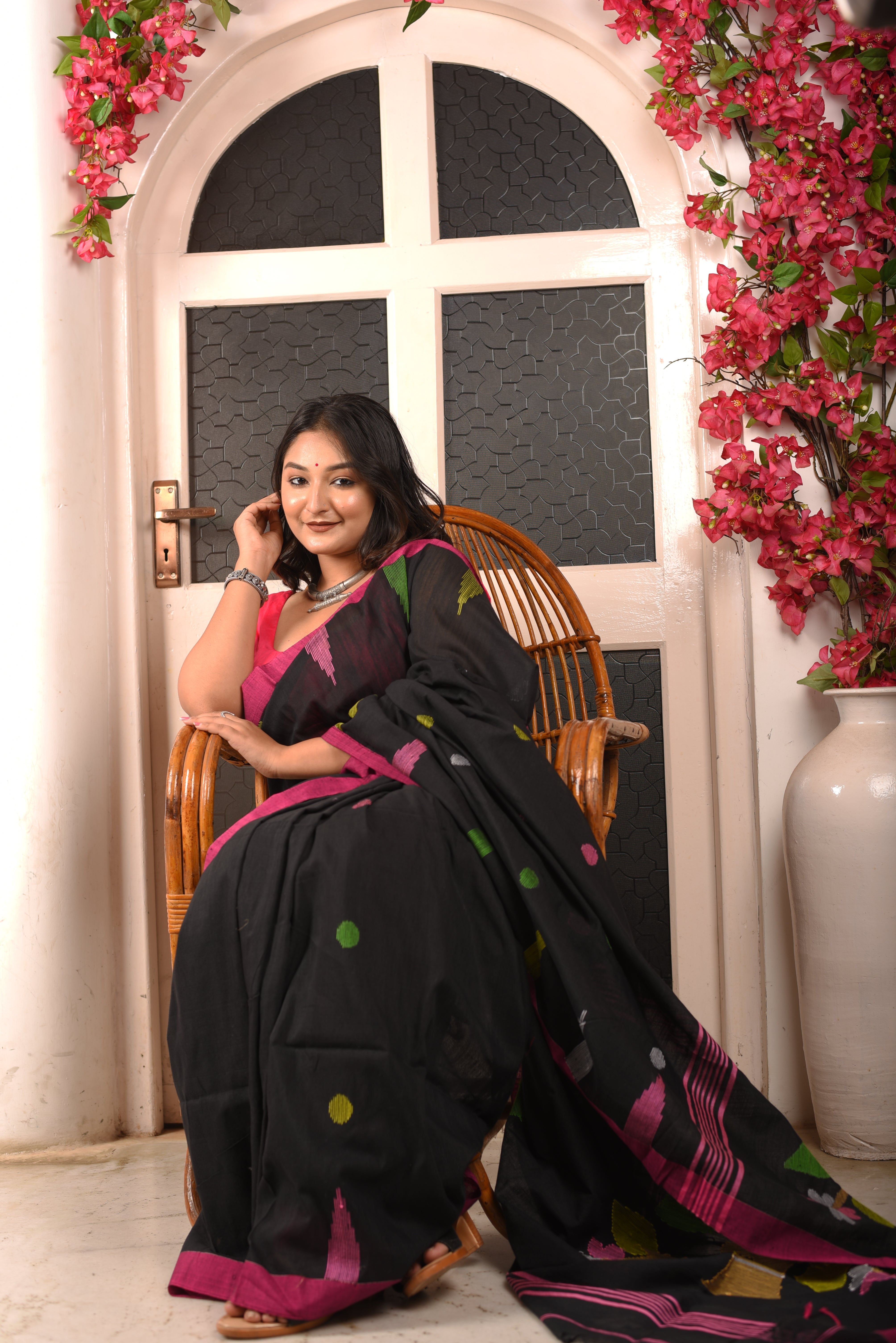 Black Cotton Handloom Jamdani Saree
