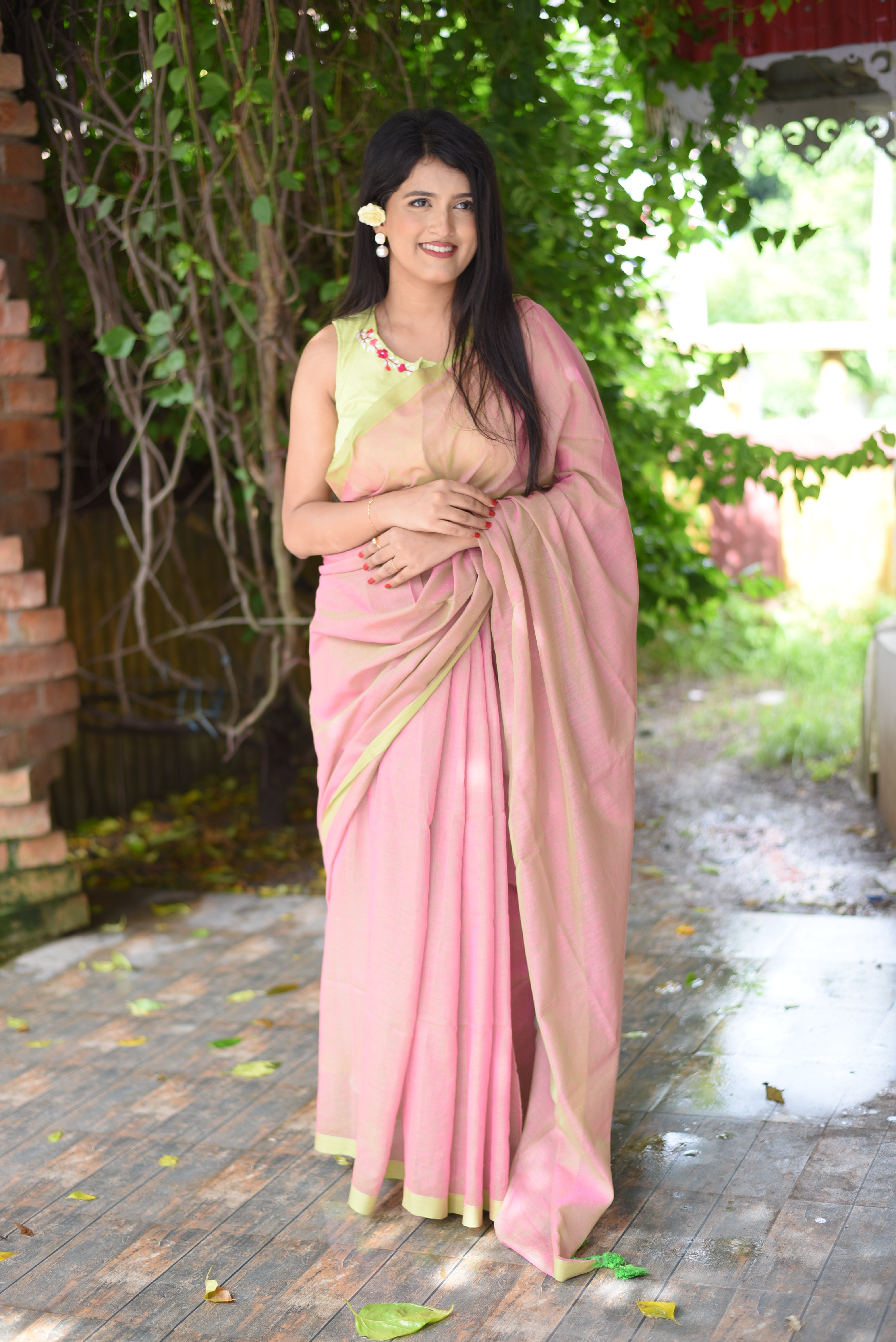 Peach Dual Tone Mulmul Cotton Handloom Saree