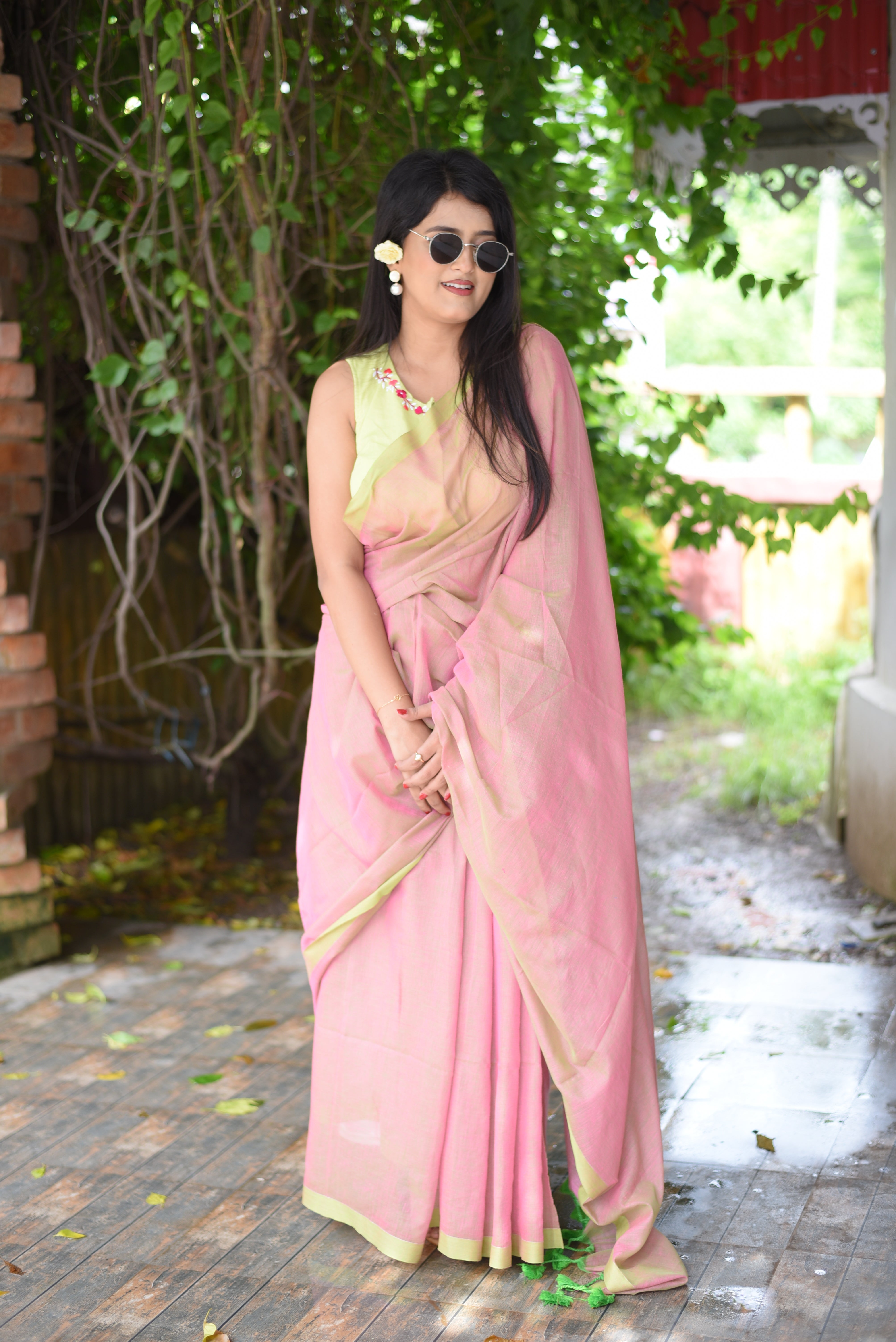 Peach Dual Tone Mulmul Cotton Handloom Saree