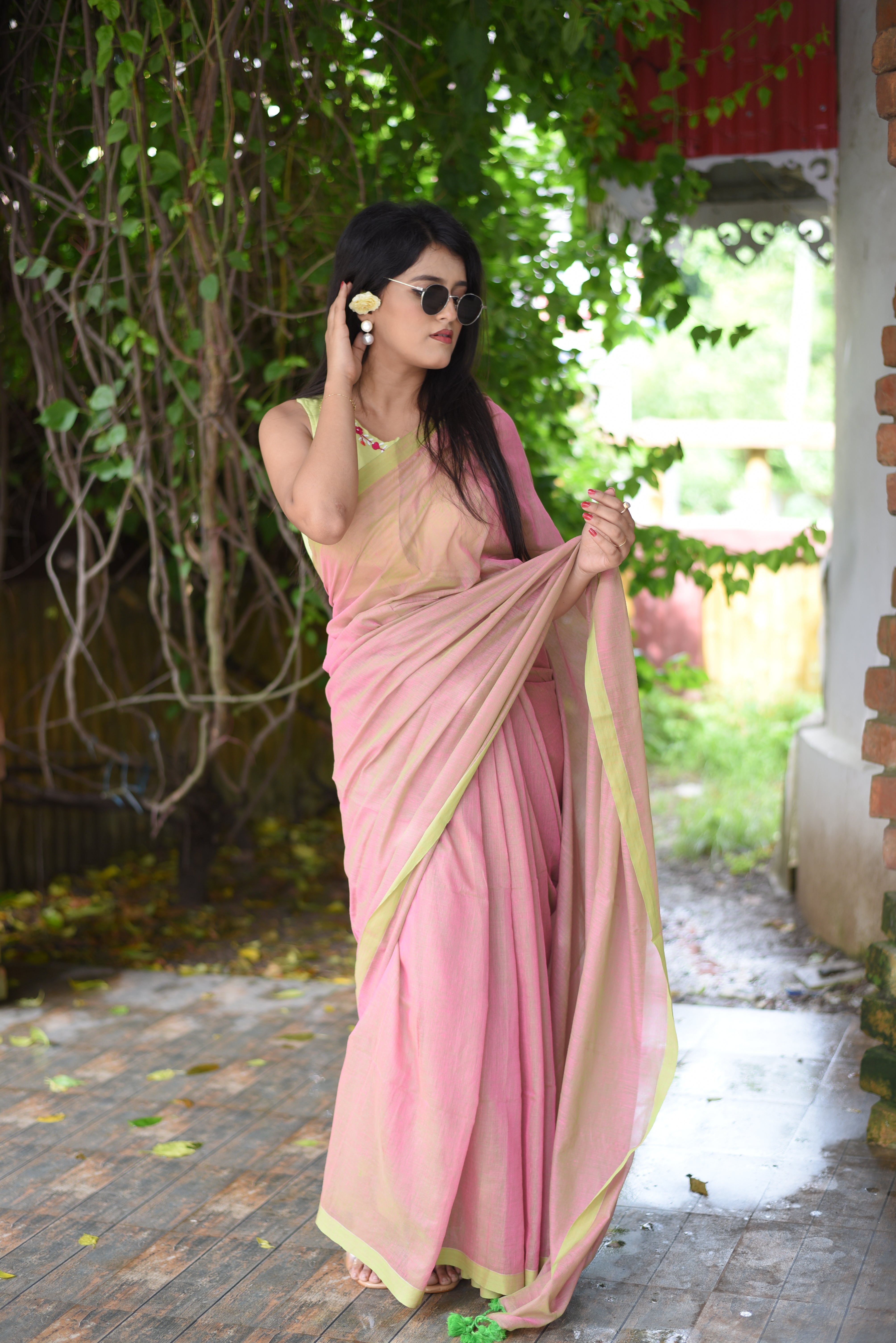 Peach Dual Tone Mulmul Cotton Handloom Saree
