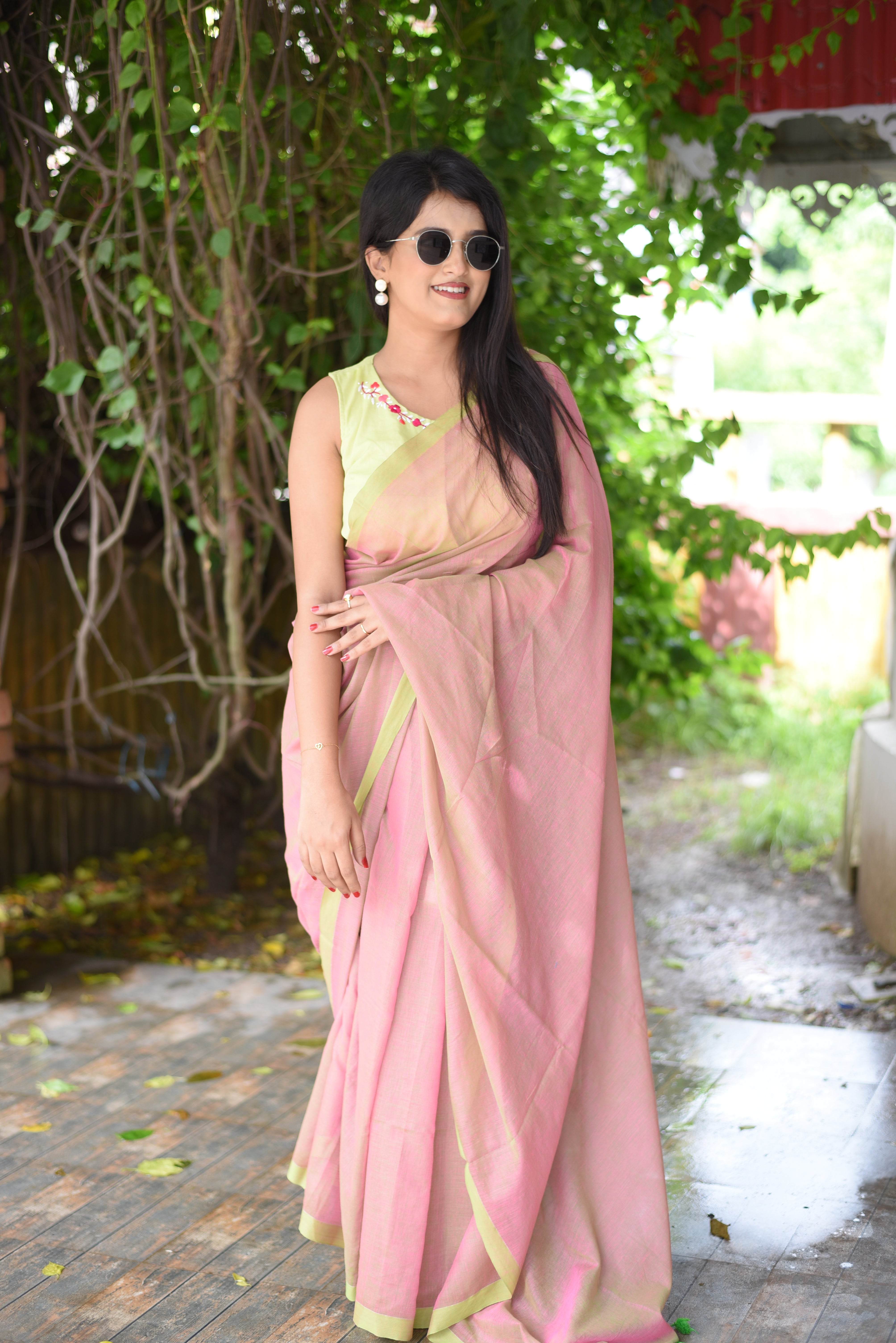 Peach Dual Tone Mulmul Cotton Handloom Saree