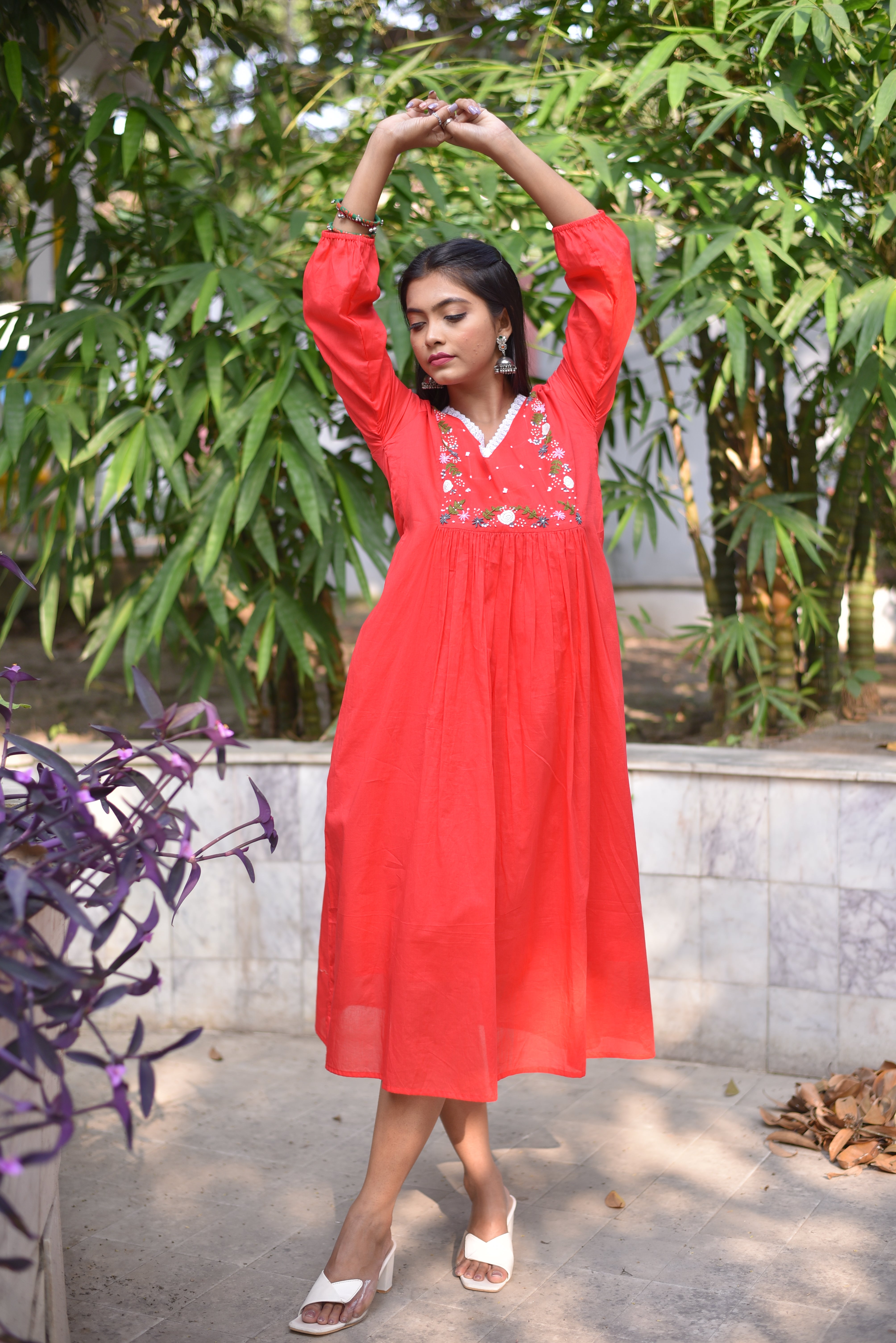 Red Hand Embroidered Dress