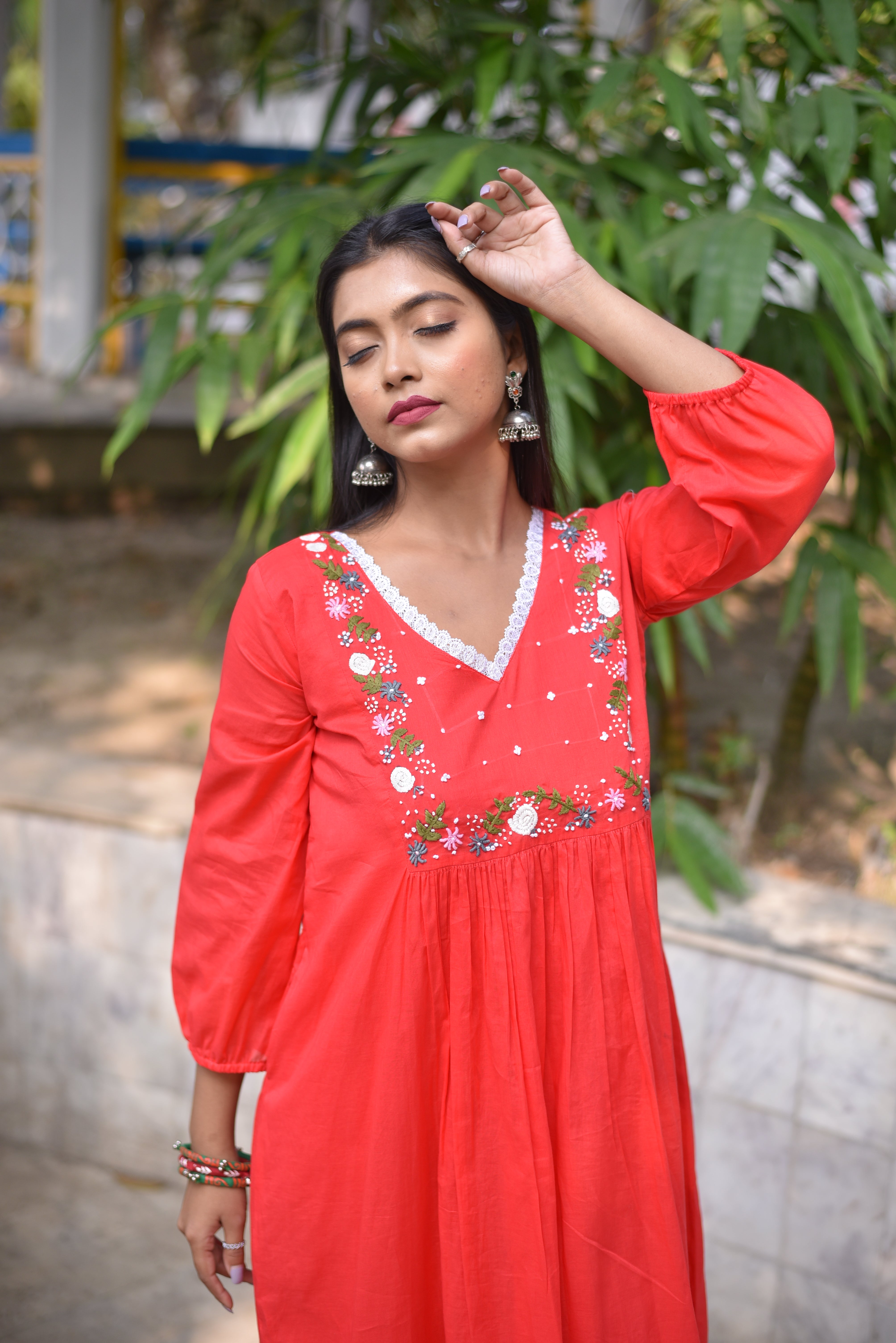 Red Hand Embroidered Dress