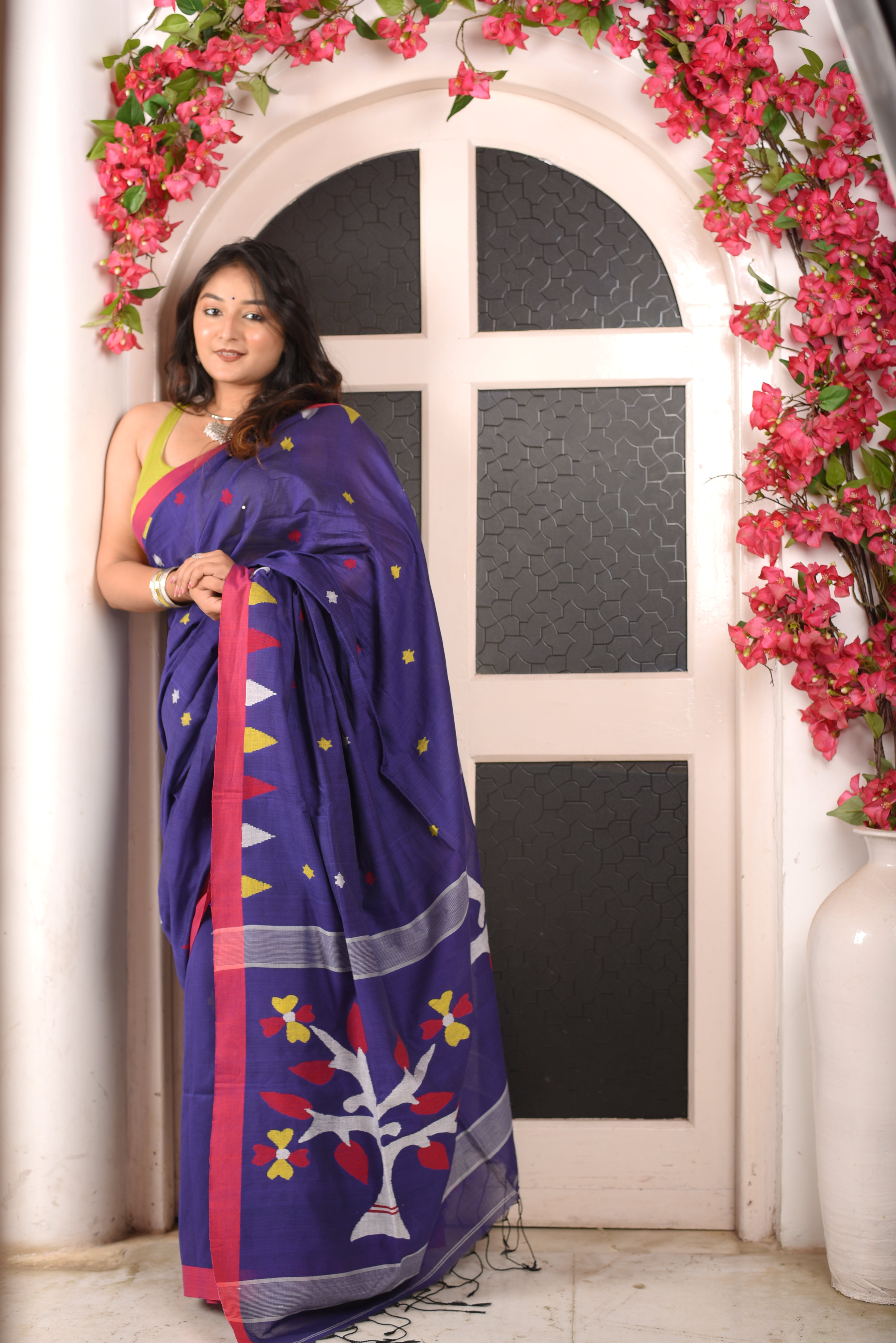 Blue Handloom Cotton Jamdani Saree