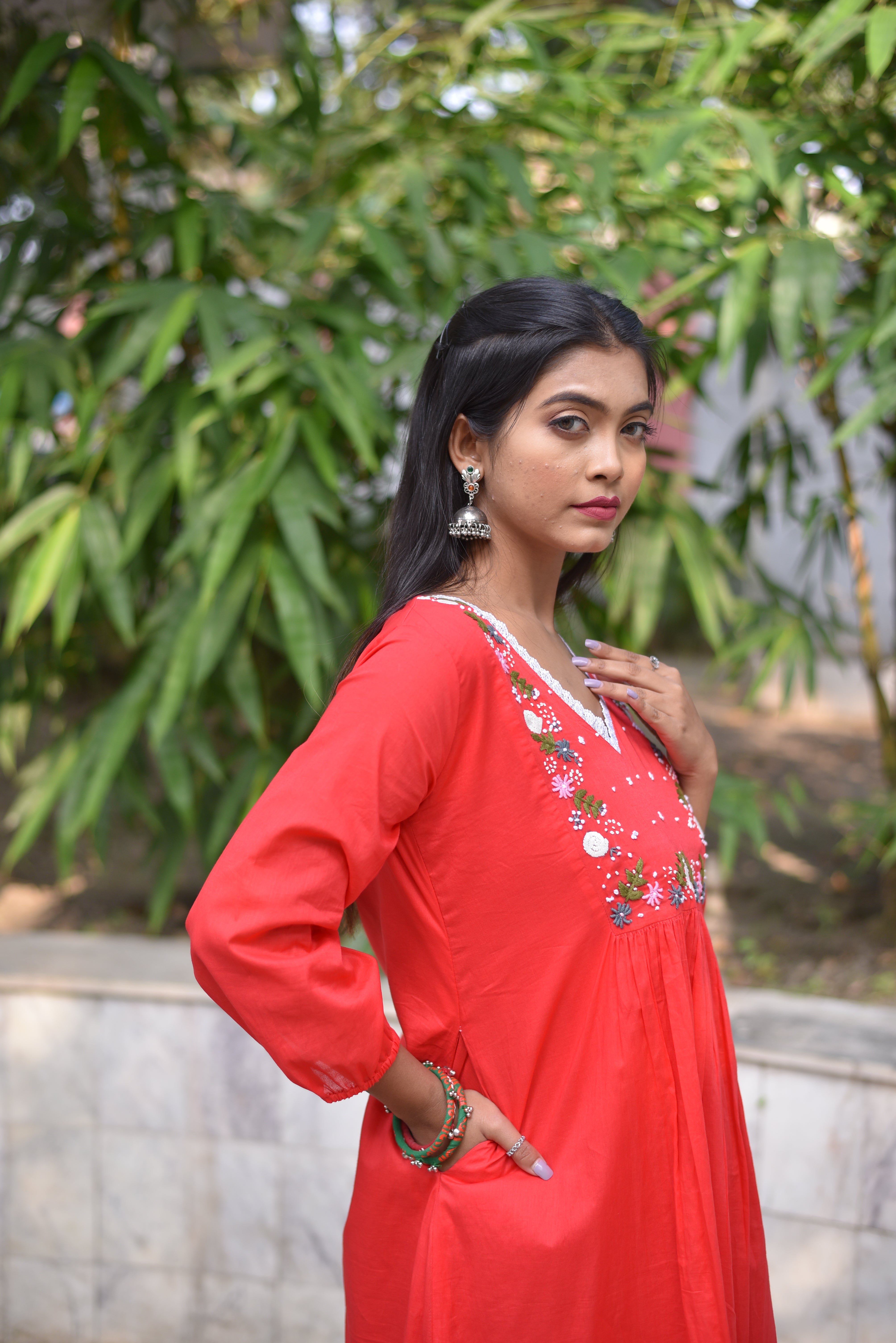 Red Hand Embroidered Dress