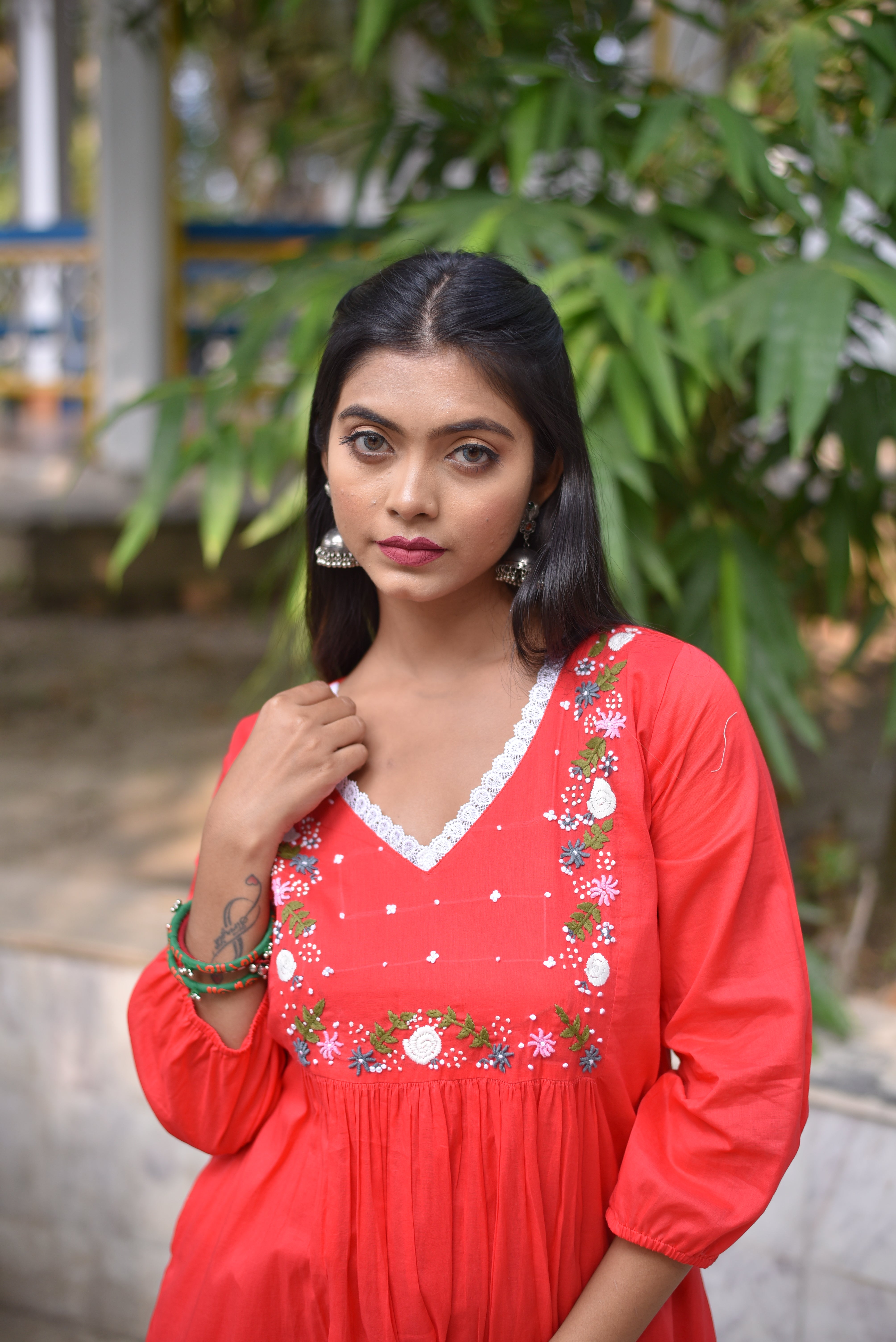 Red Hand Embroidered Dress
