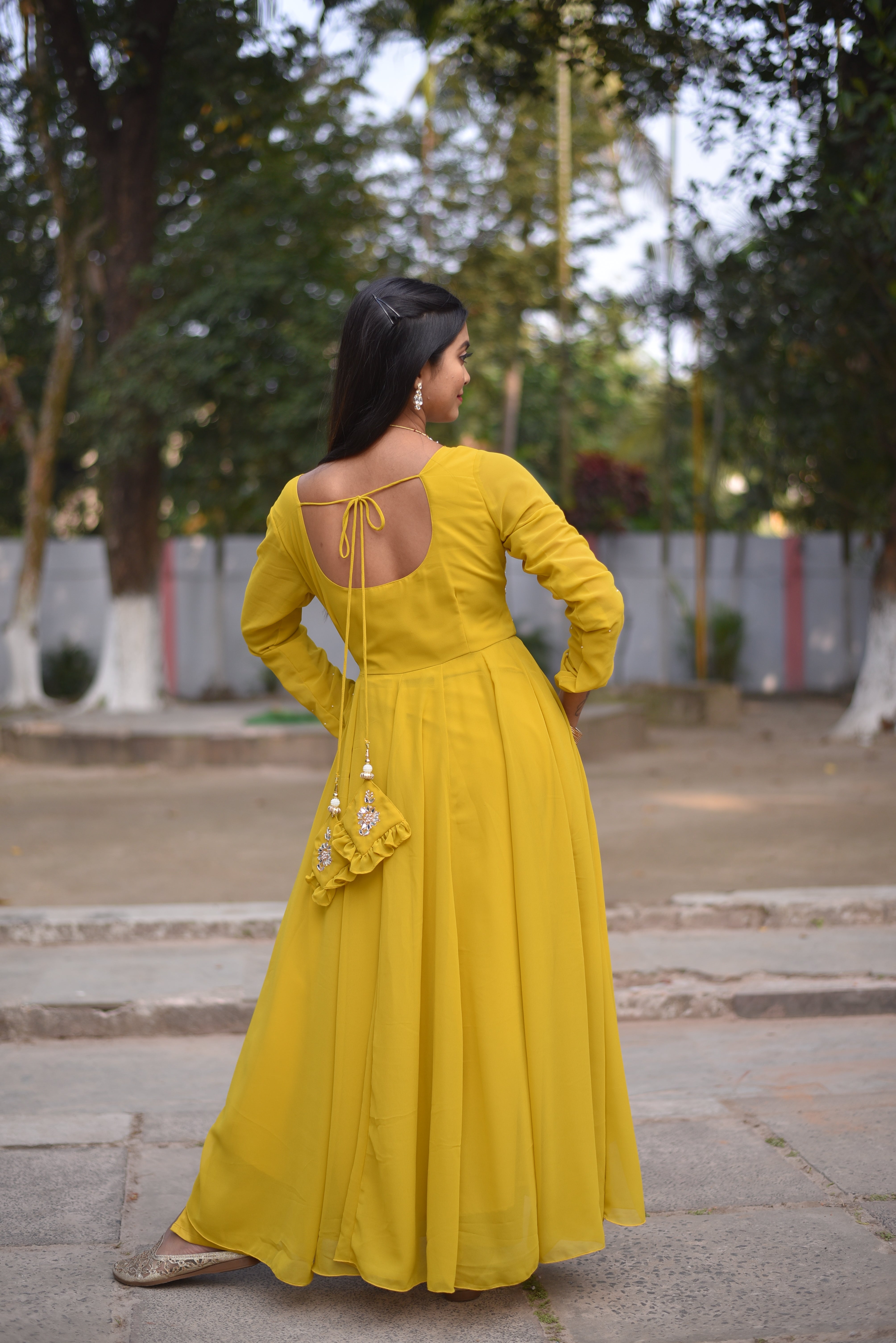 Yellow Mirror Work Anarkali Suit Sets