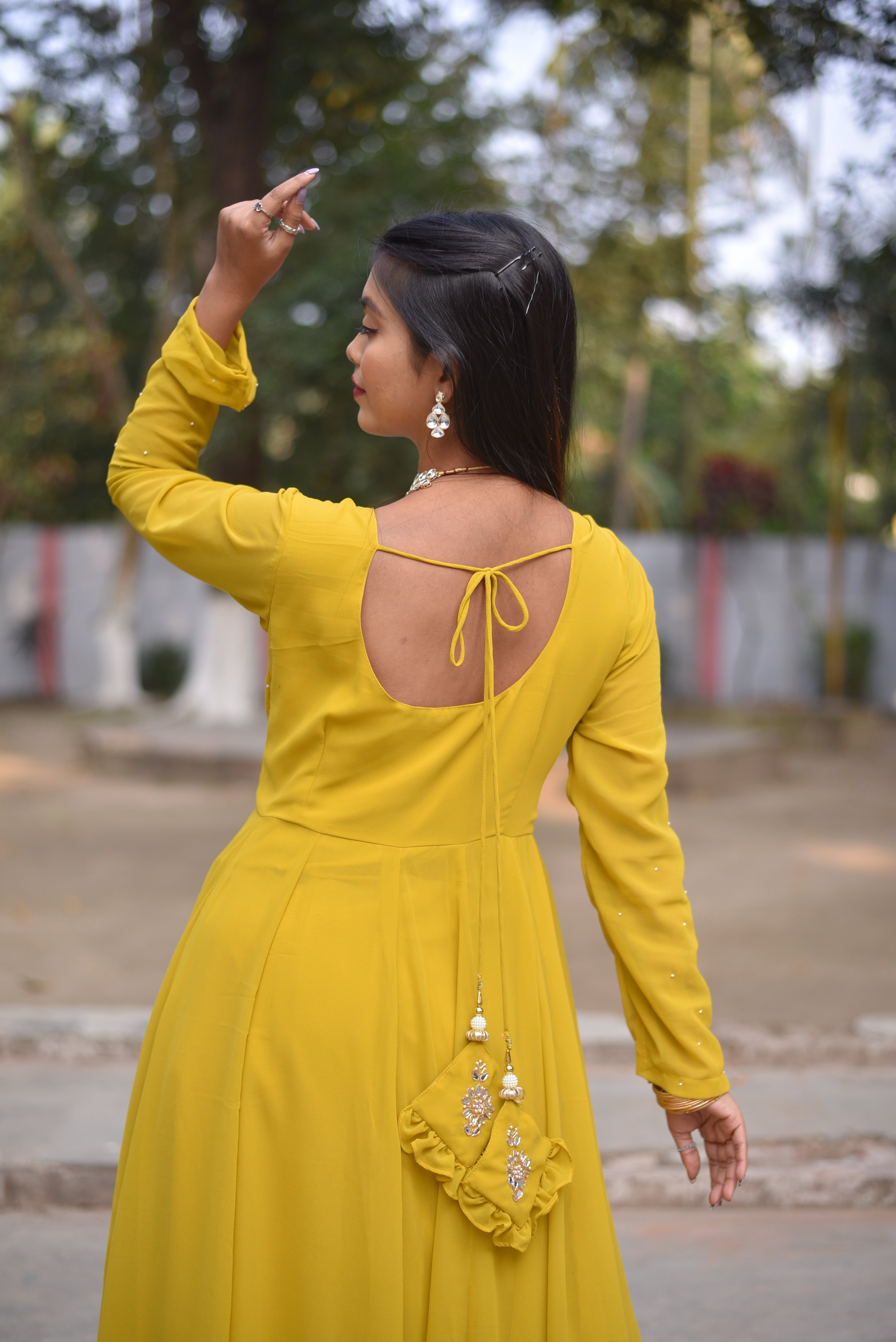 Yellow Mirror Work Anarkali Suit Sets