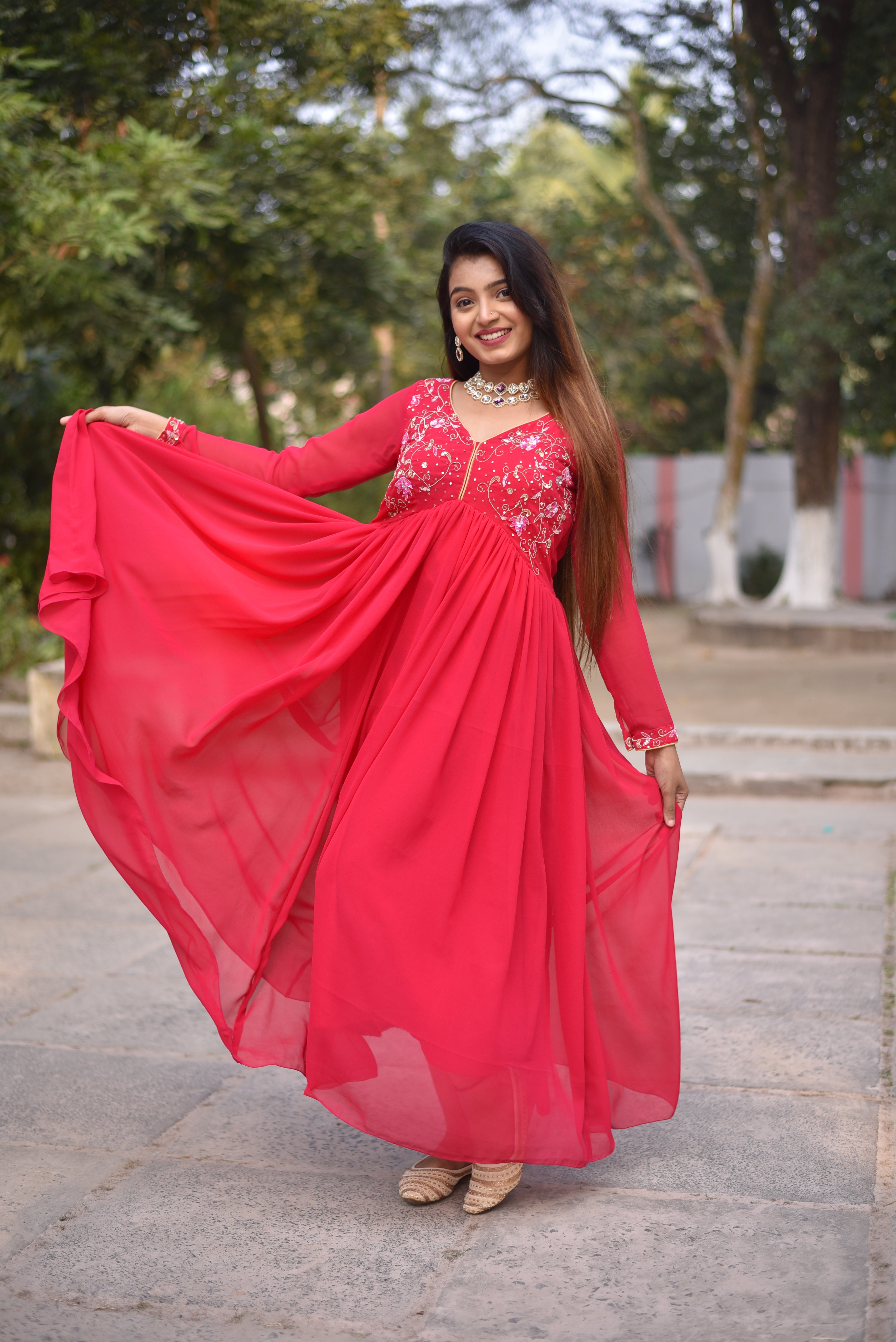 Rani Color Hand Embroidered Anarkali Sets