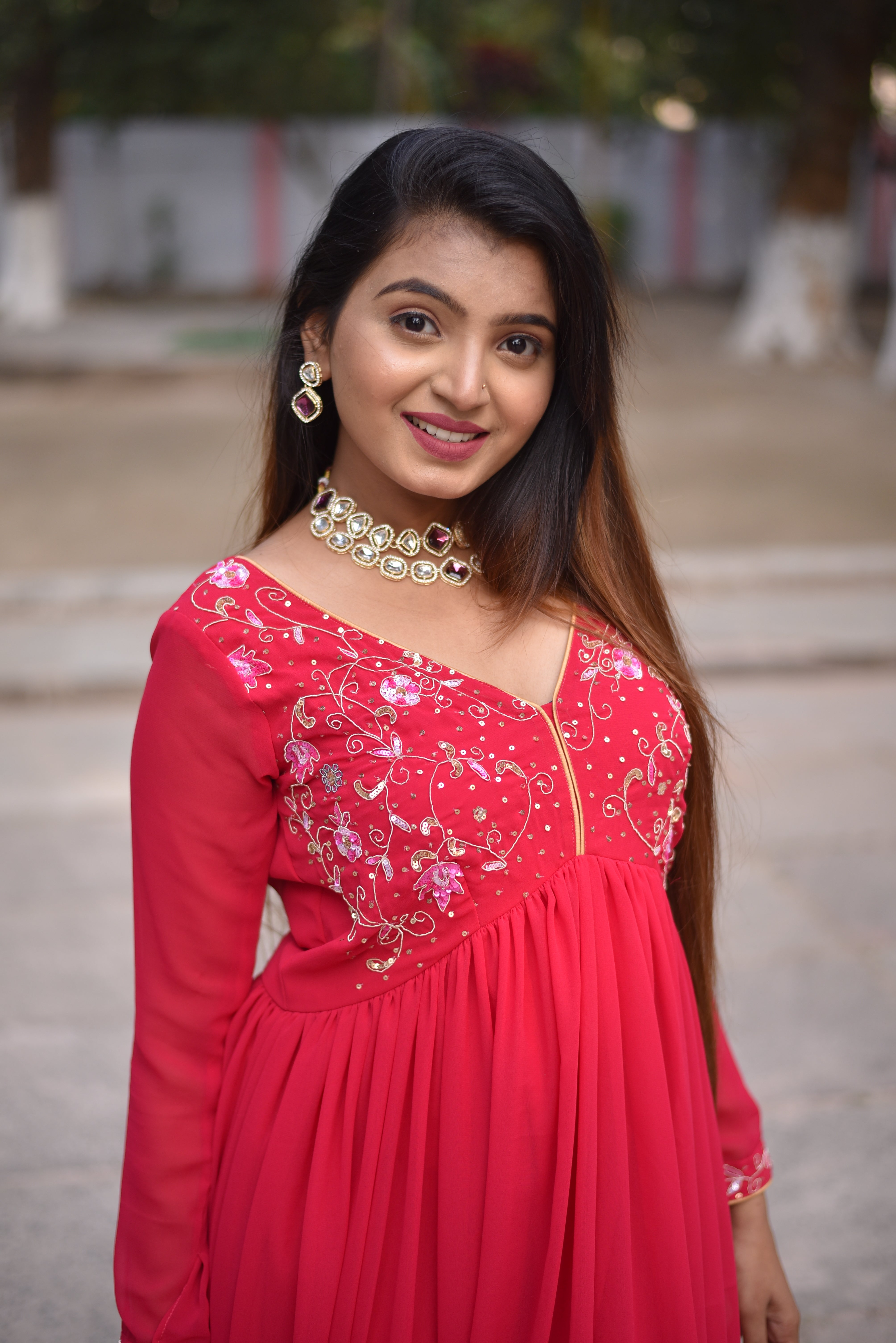 Rani Color Hand Embroidered Anarkali Sets