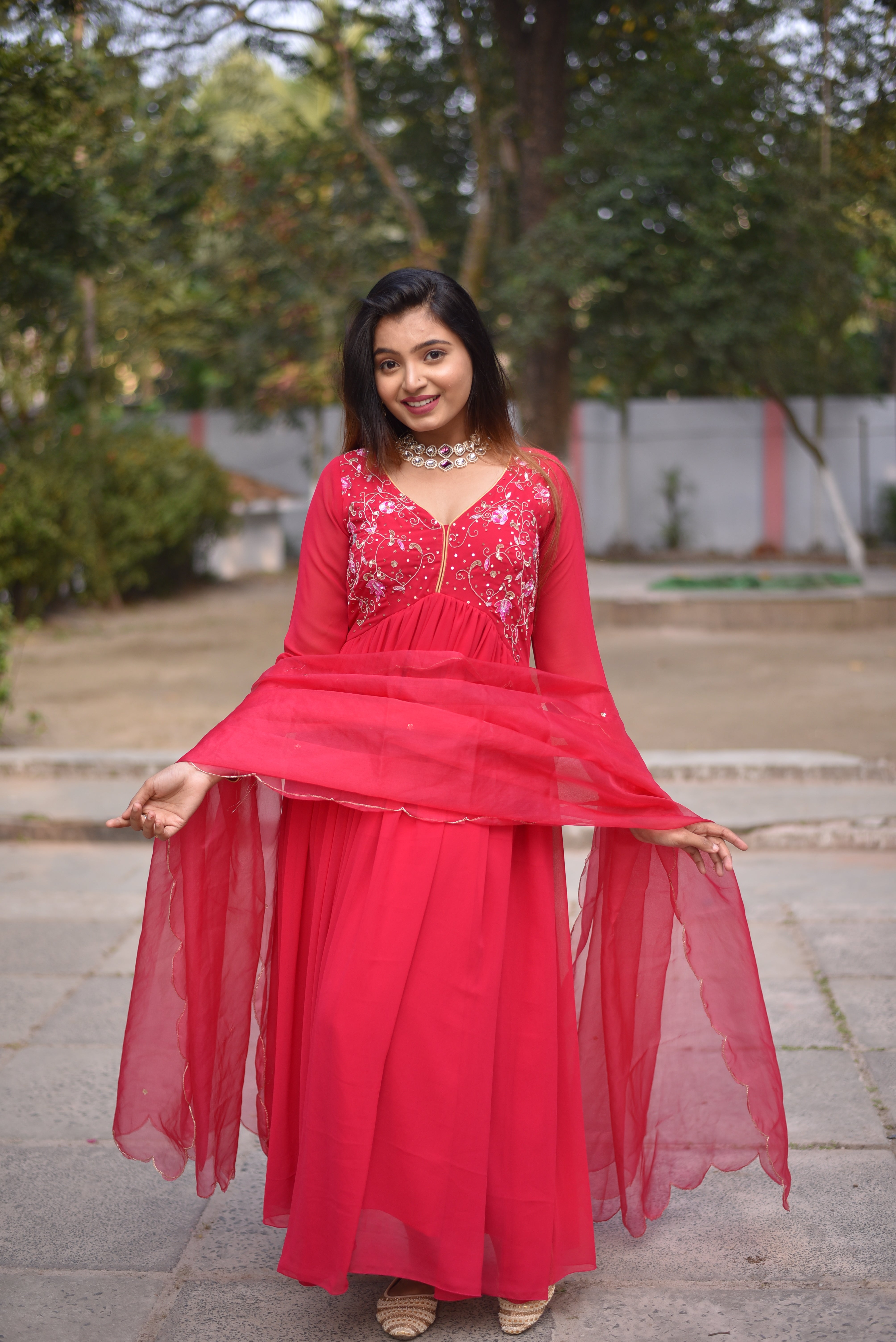 Rani Color Hand Embroidered Anarkali Sets