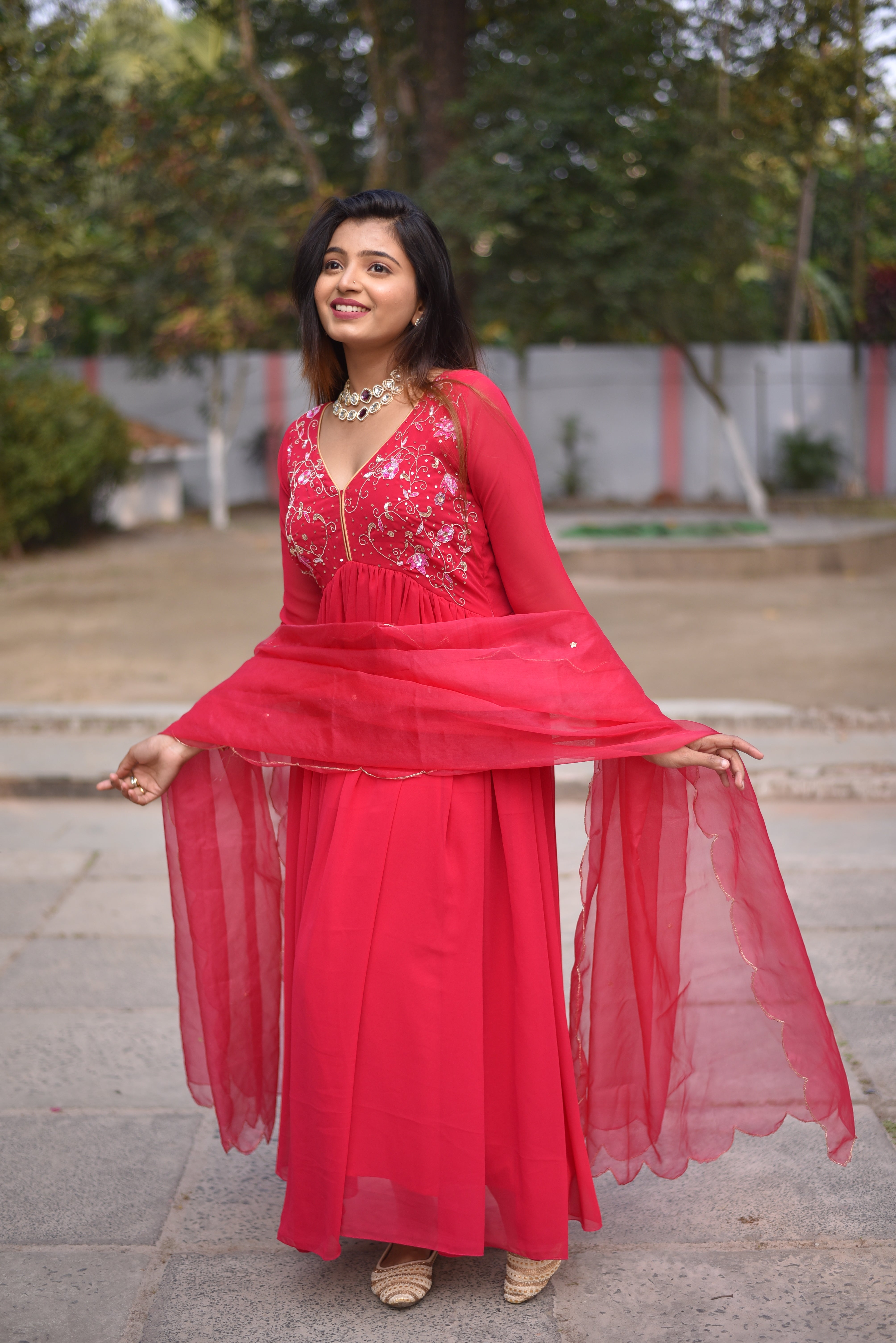 Rani Color Hand Embroidered Anarkali Sets