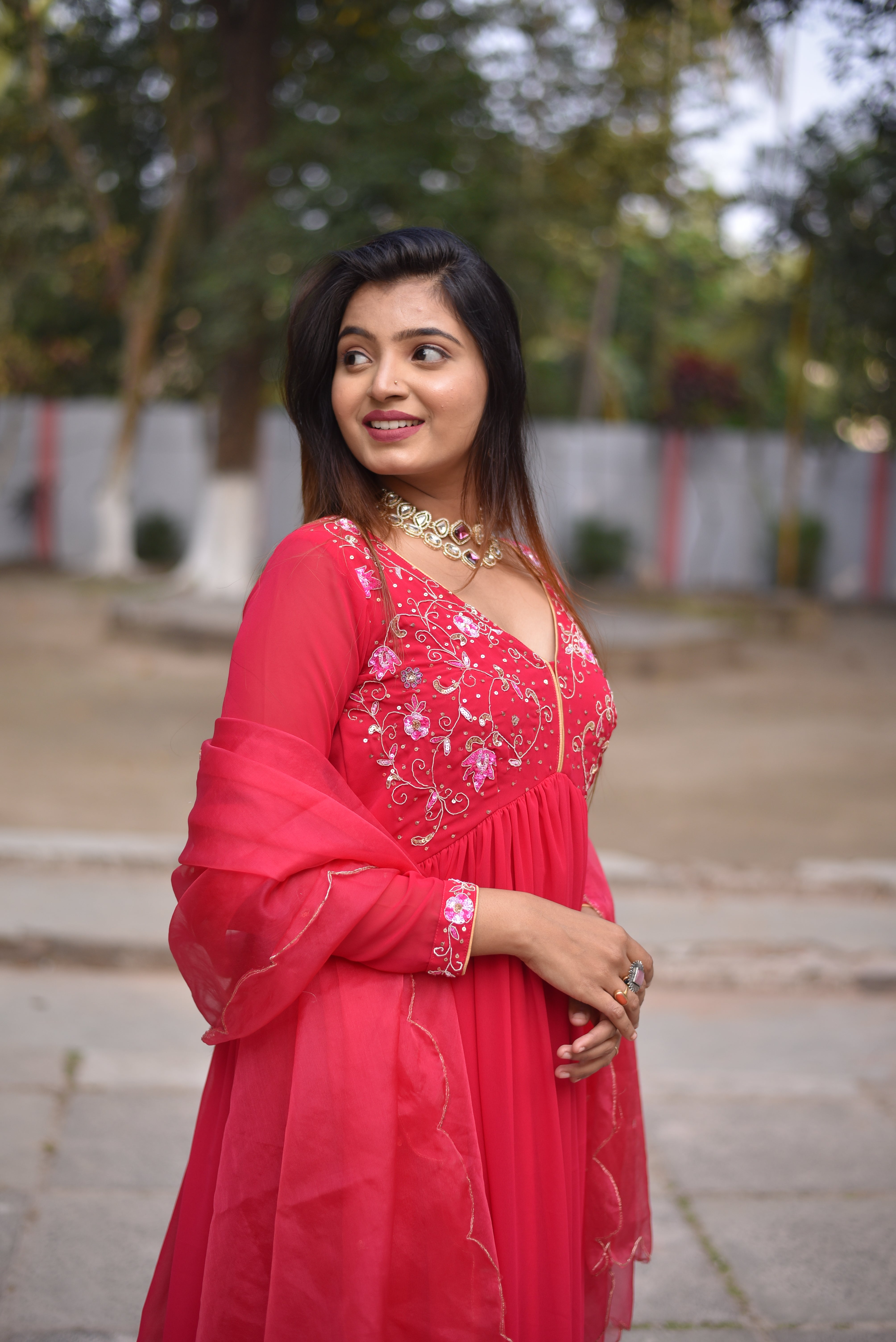 Rani Color Hand Embroidered Anarkali Sets