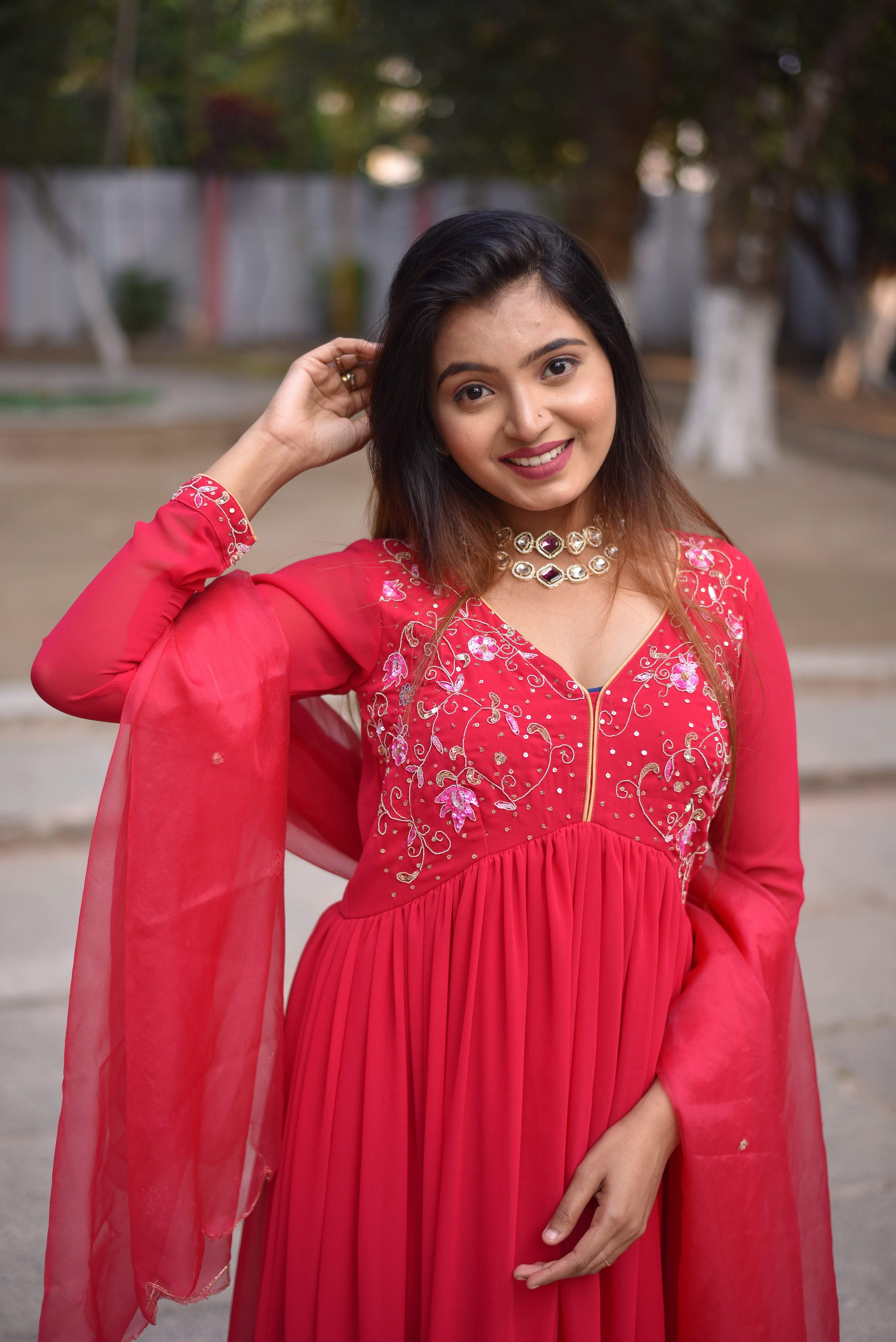 Rani Color Hand Embroidered Anarkali Sets