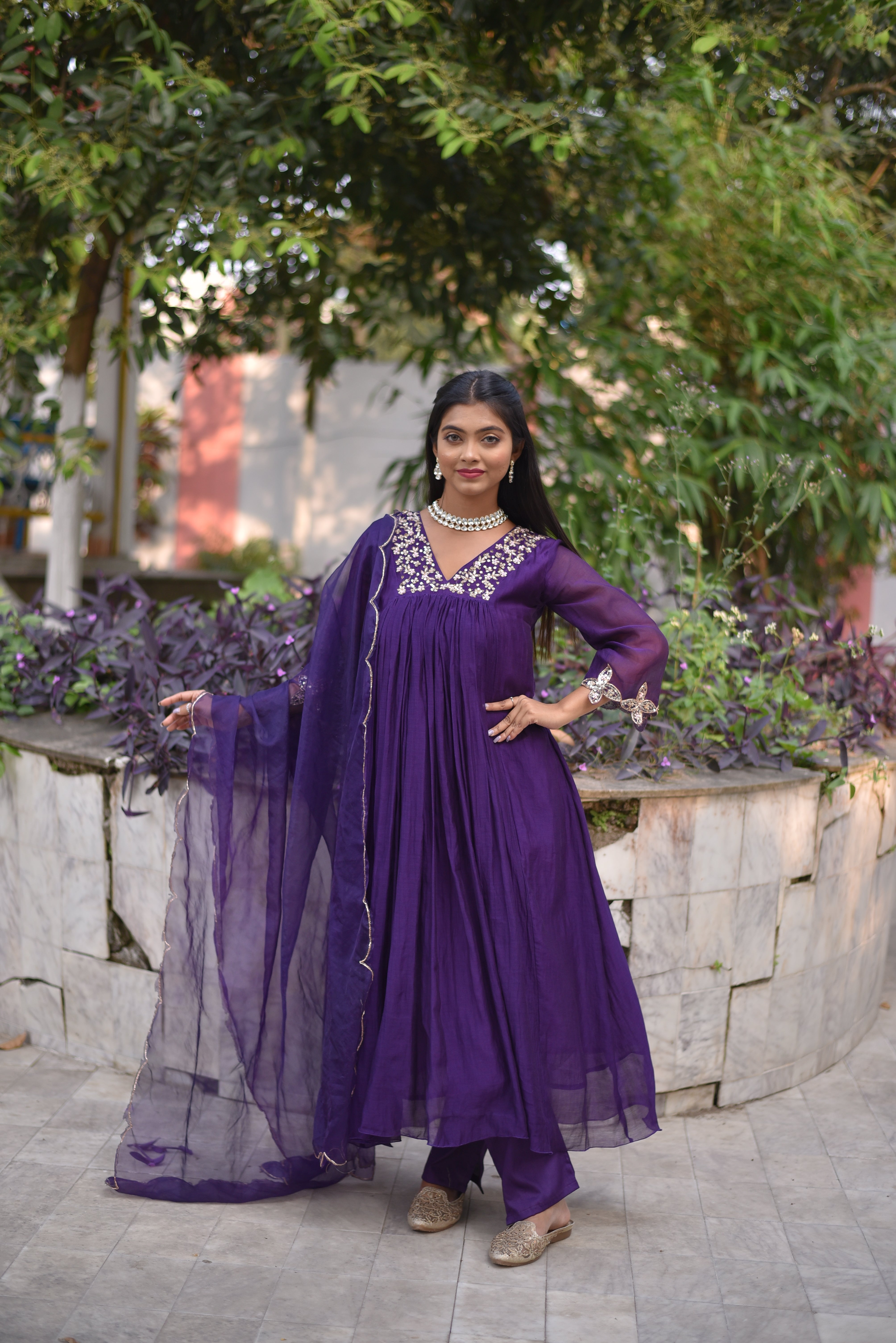 Purple Mul Chanderi Suit Sets