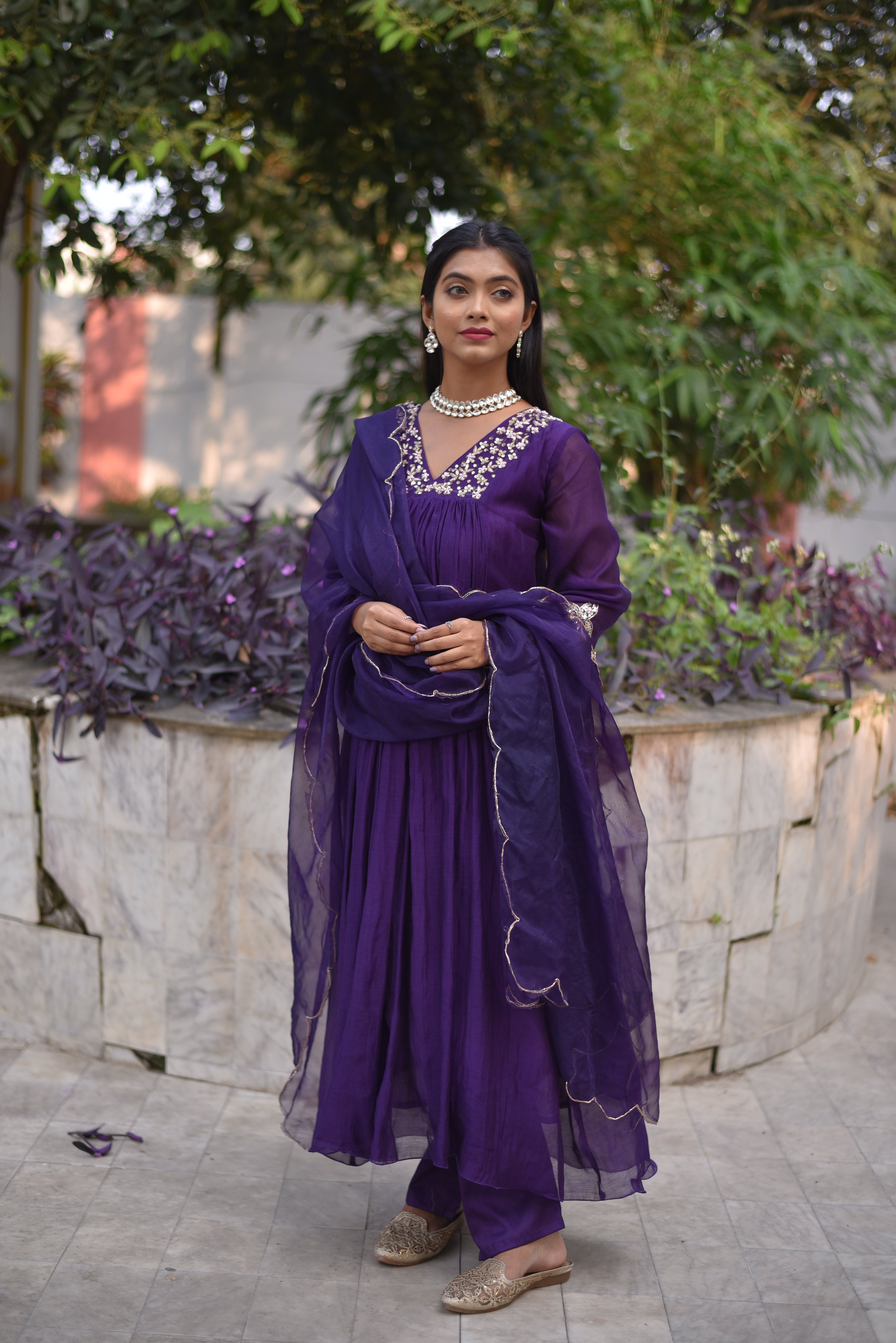 Purple Mul Chanderi Suit Sets