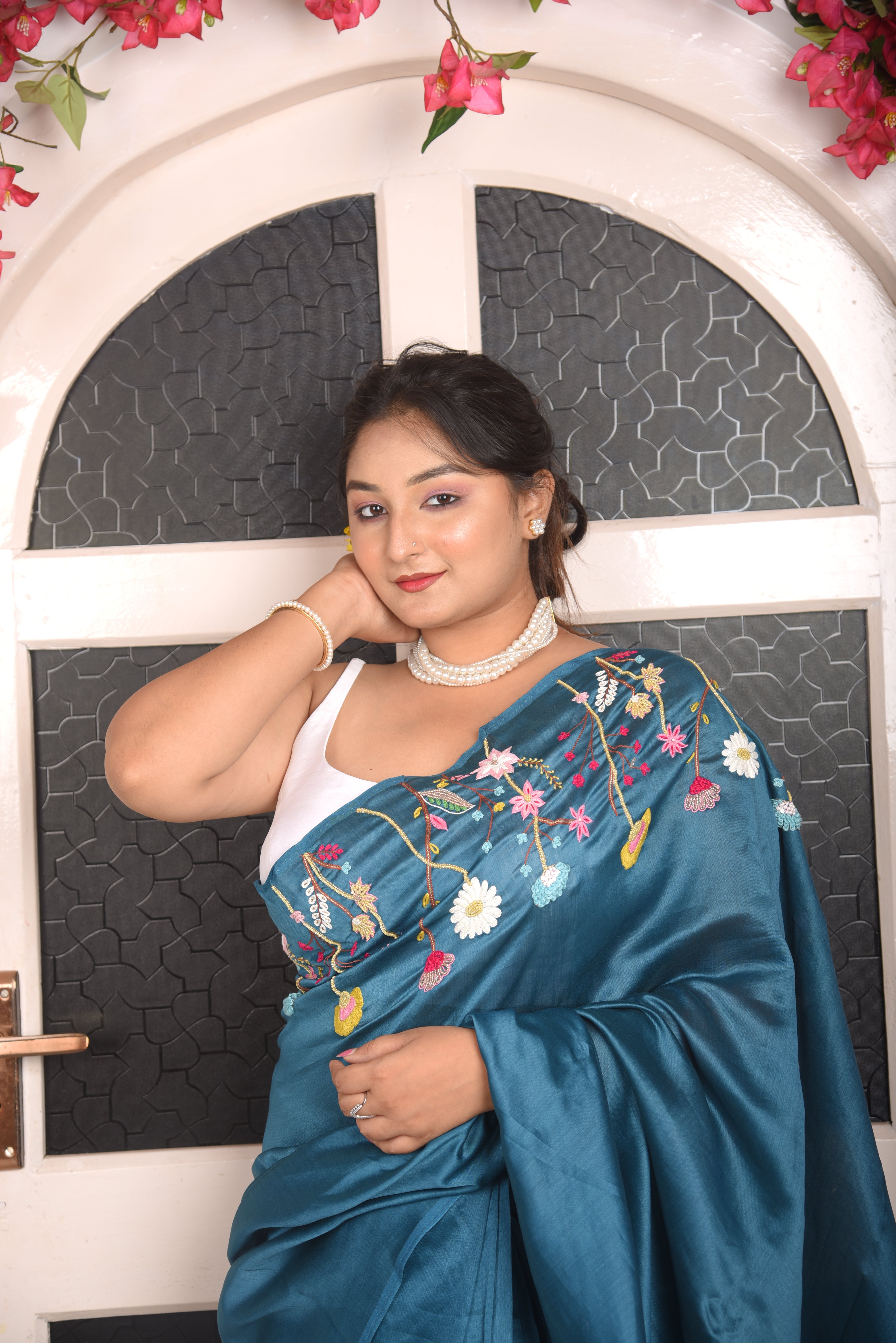 Hand Embroidered Pure Chanderi Saree