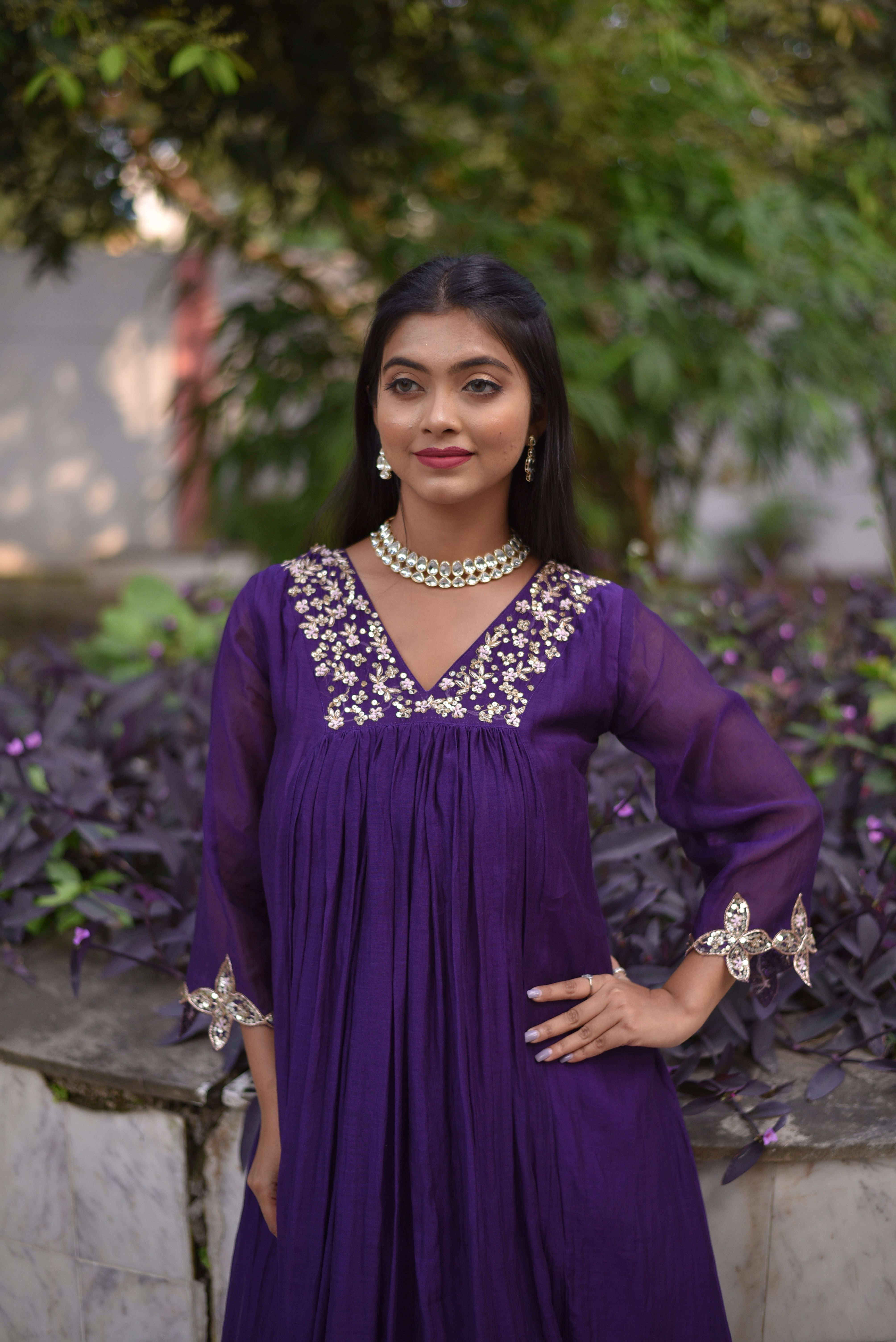 Purple Mul Chanderi Suit Sets