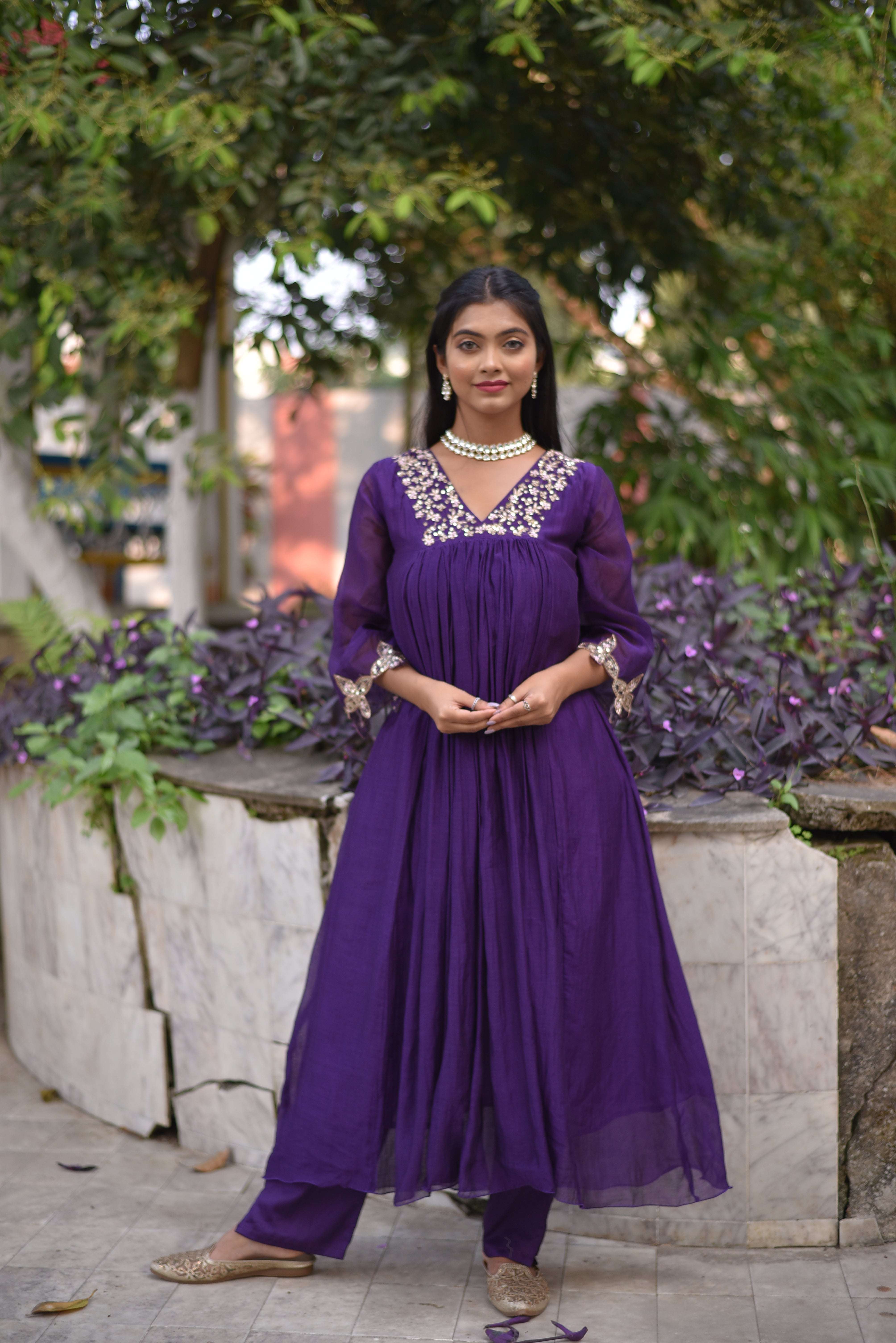 Purple Mul Chanderi Suit Sets