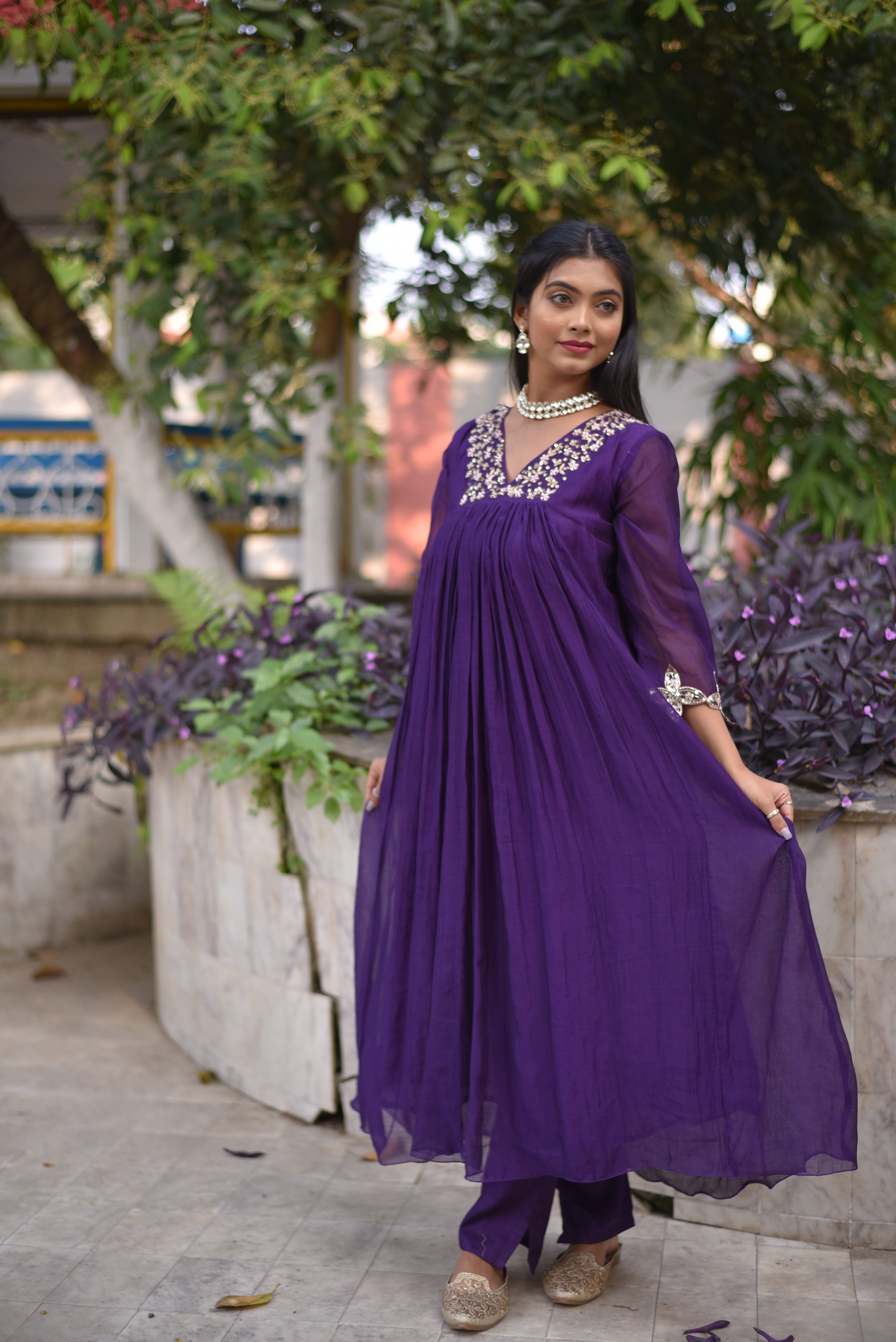 Purple Mul Chanderi Suit Sets