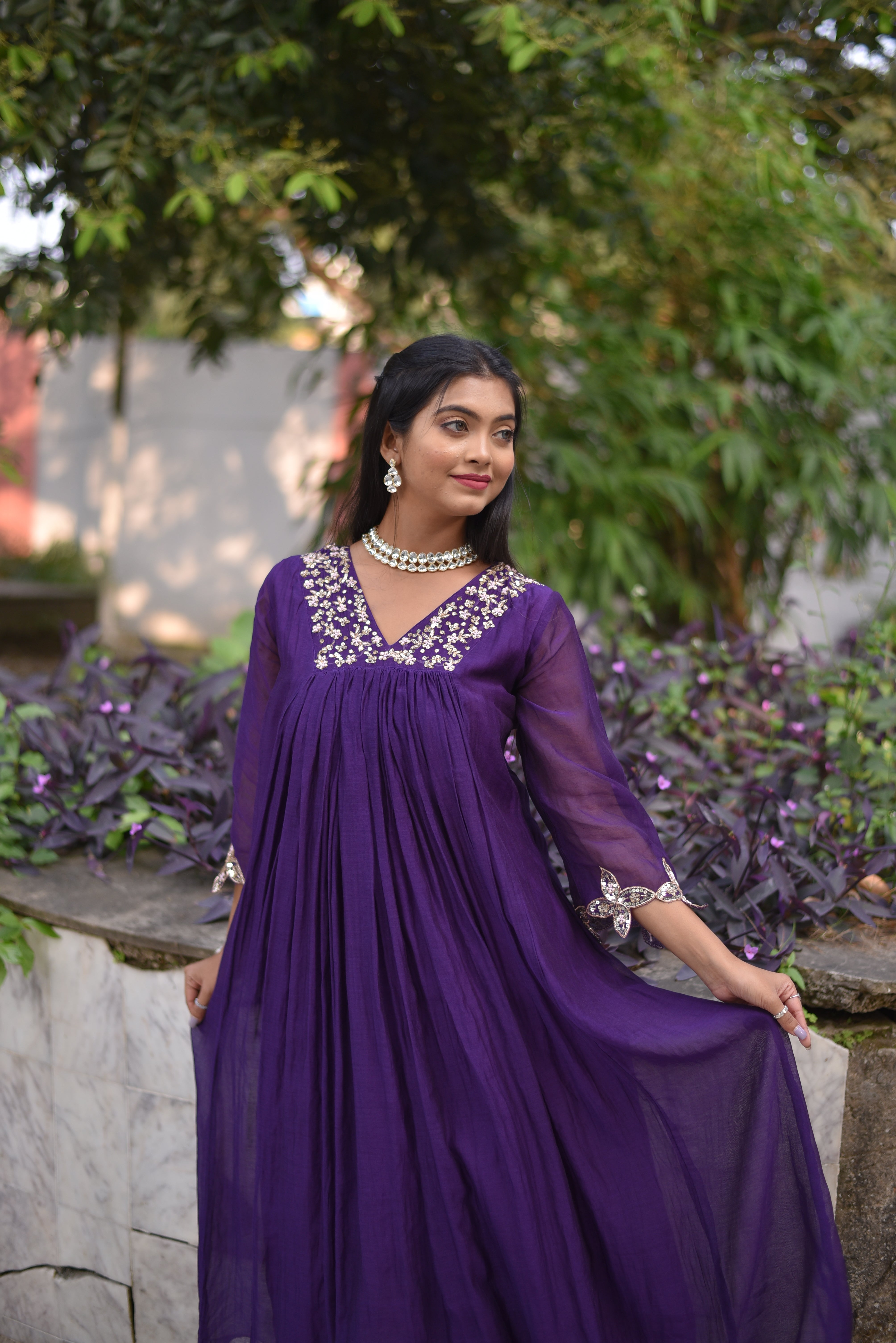 Purple Mul Chanderi Suit Sets