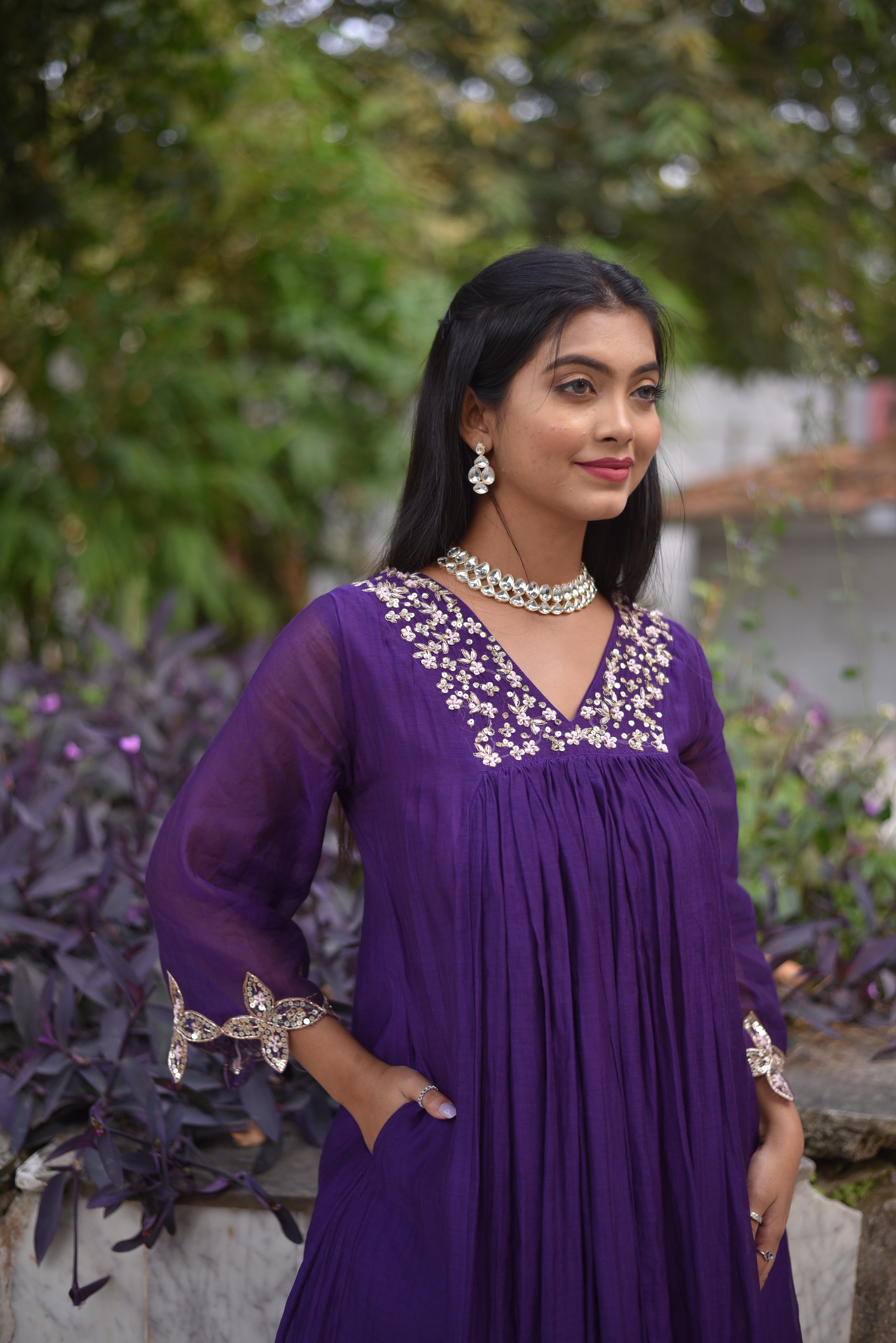 Purple Mul Chanderi Suit Sets