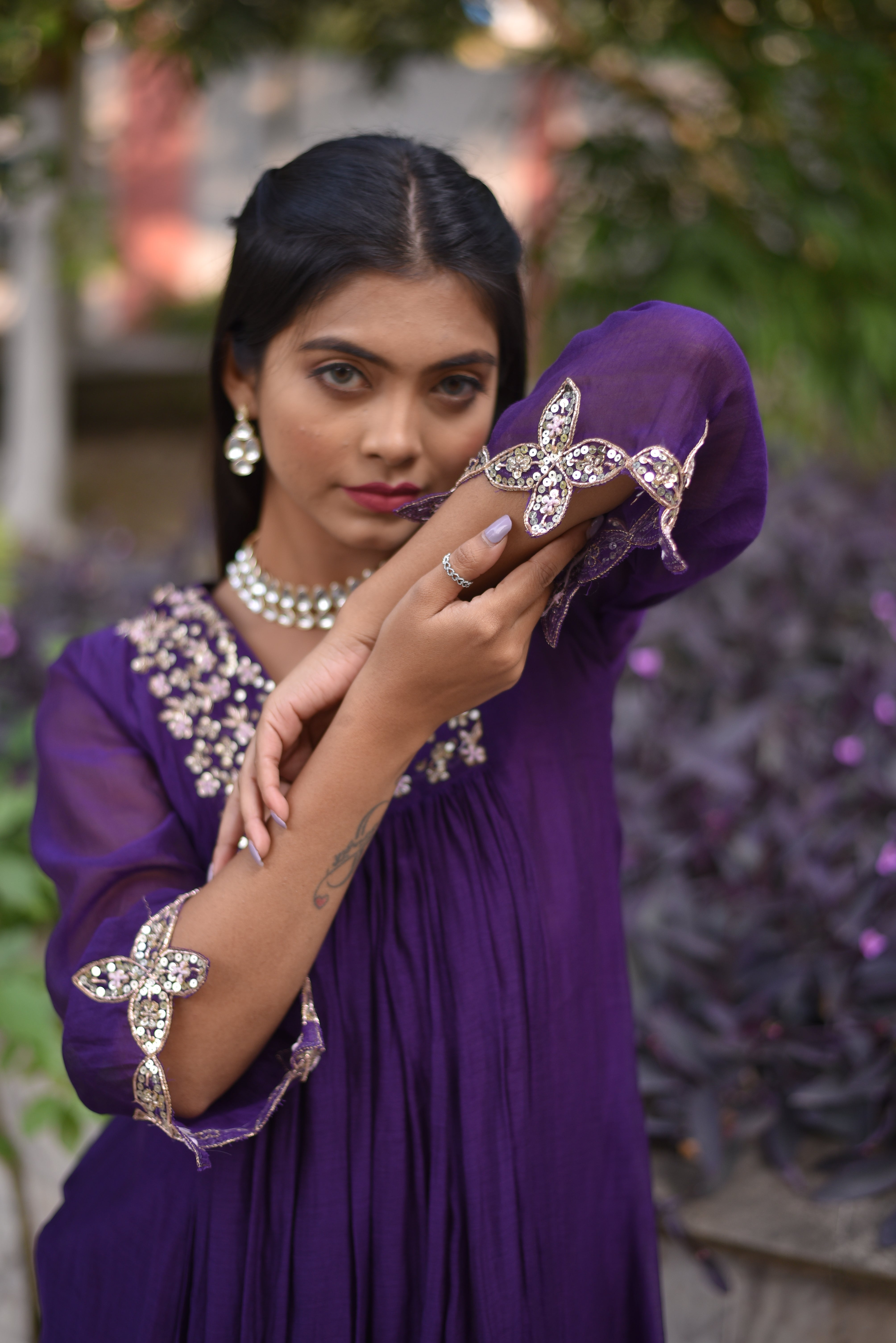 Purple Mul Chanderi Suit Sets