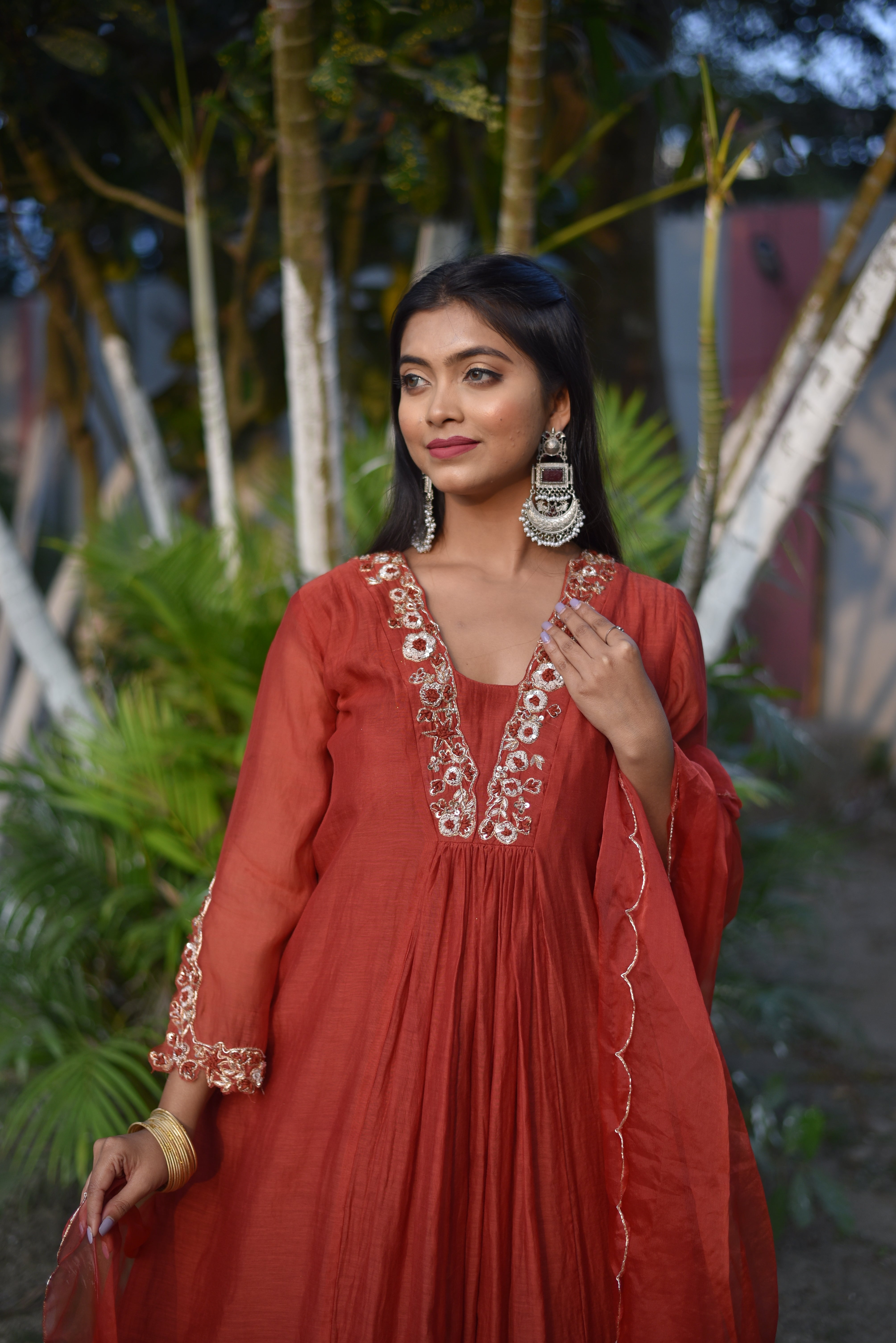 Rust Color Mul Chanderi Suit Sets