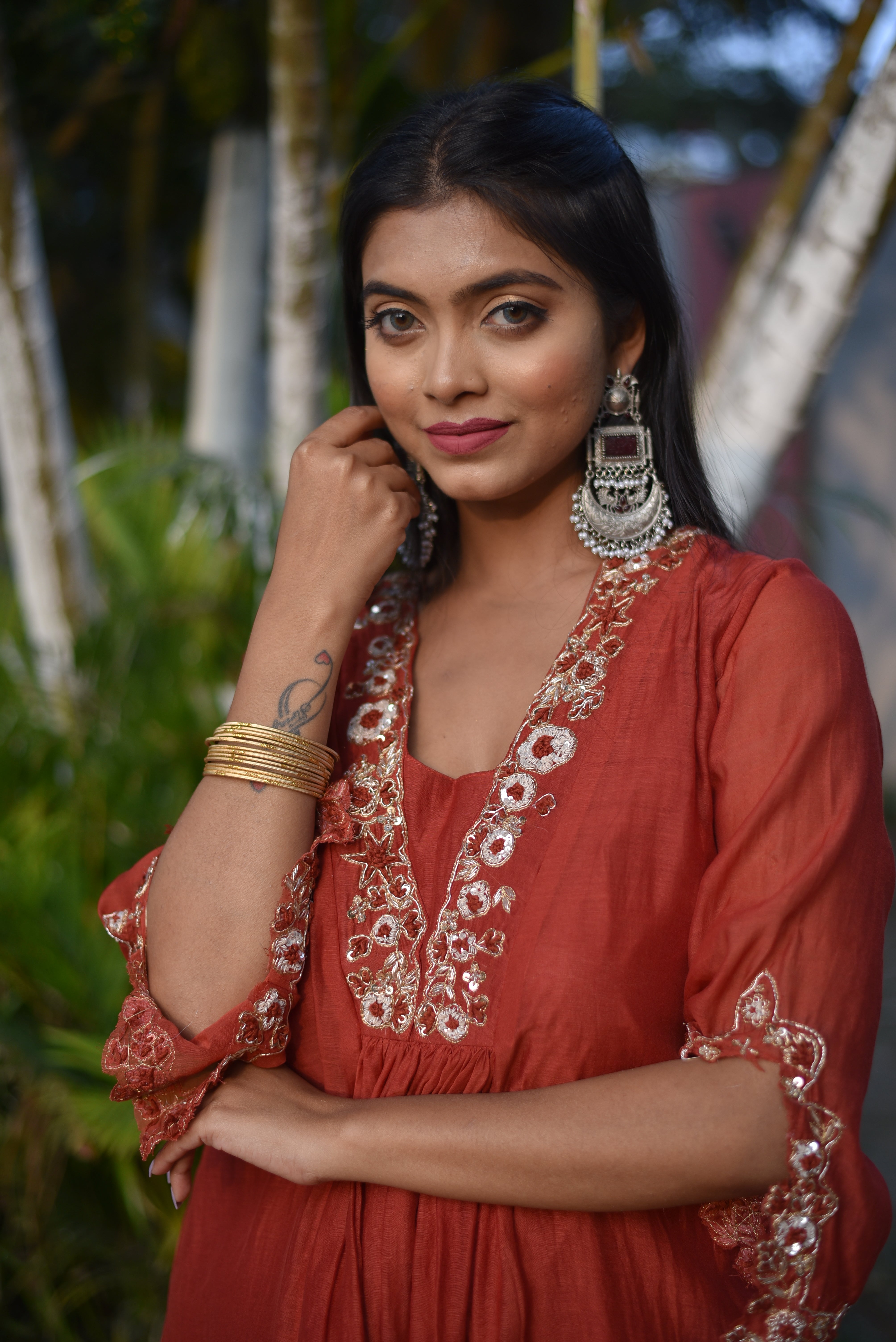 Rust Color Mul Chanderi Suit Sets