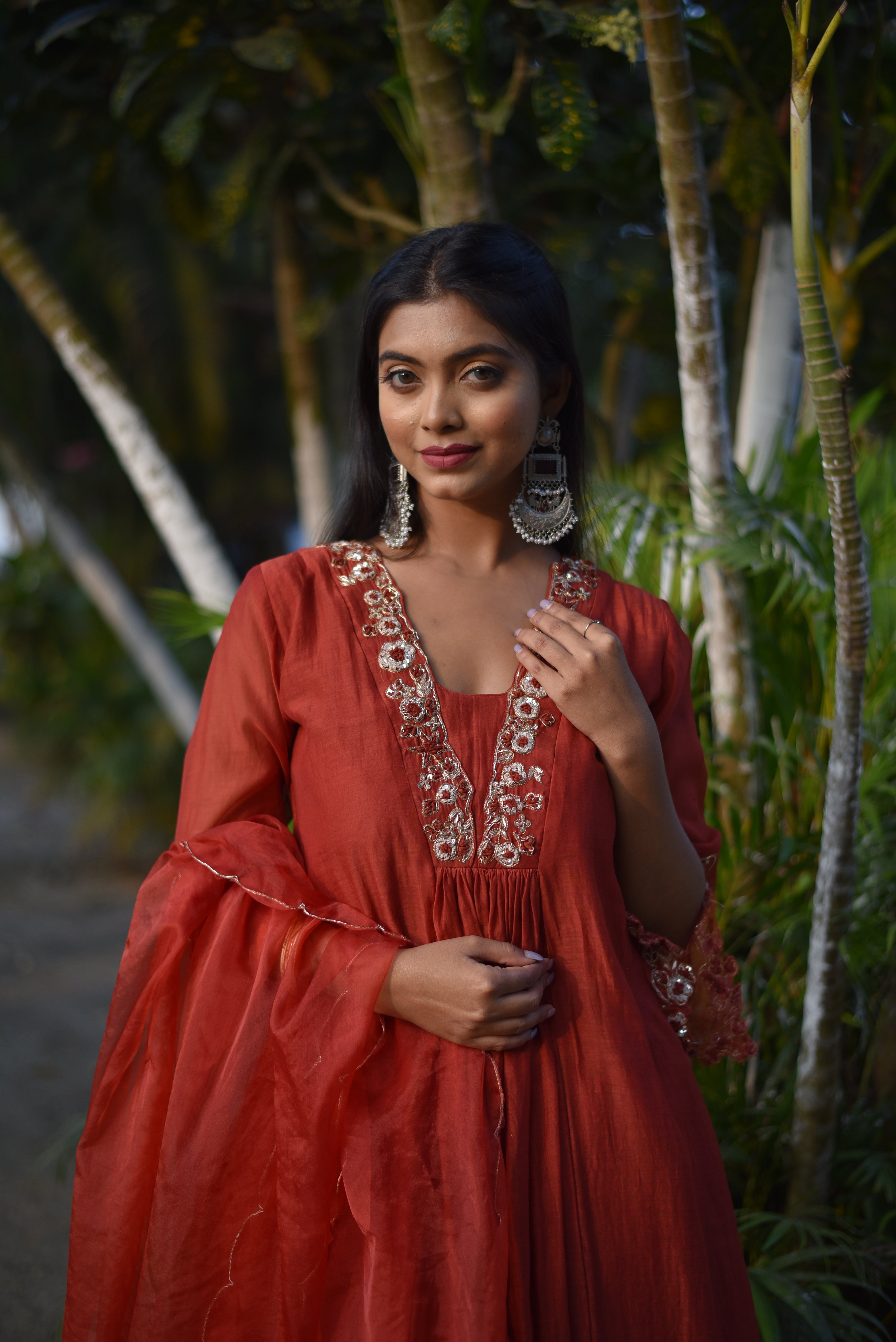 Rust Color Mul Chanderi Suit Sets