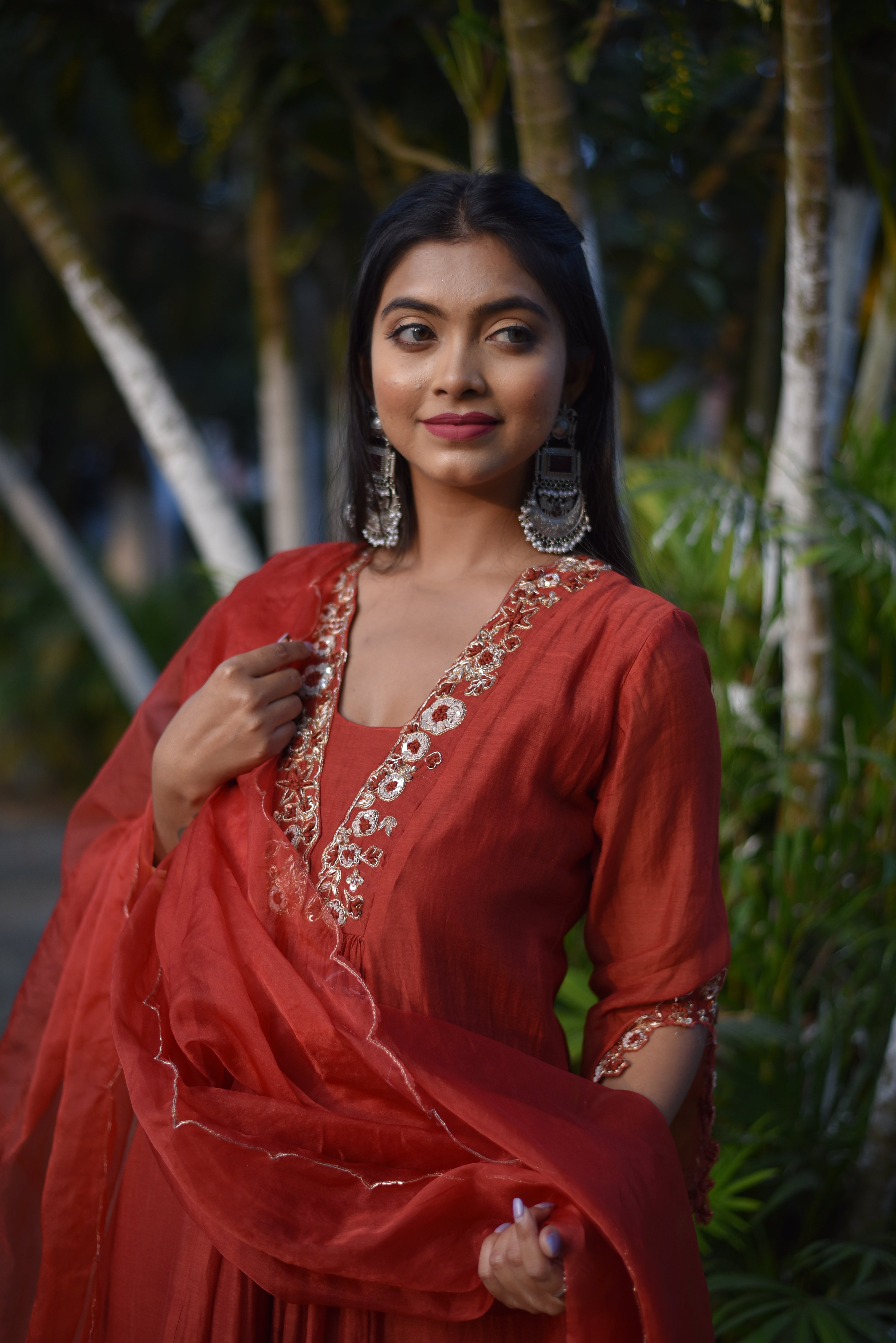 Rust Color Mul Chanderi Suit Sets